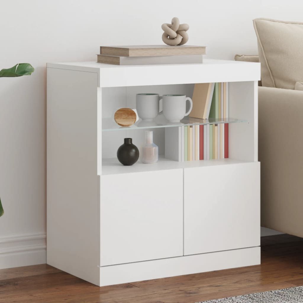 vidaXL Sideboard NA Sideboard mit LED Leuchten Weiß 60x37x67 cm Glas Vitrine