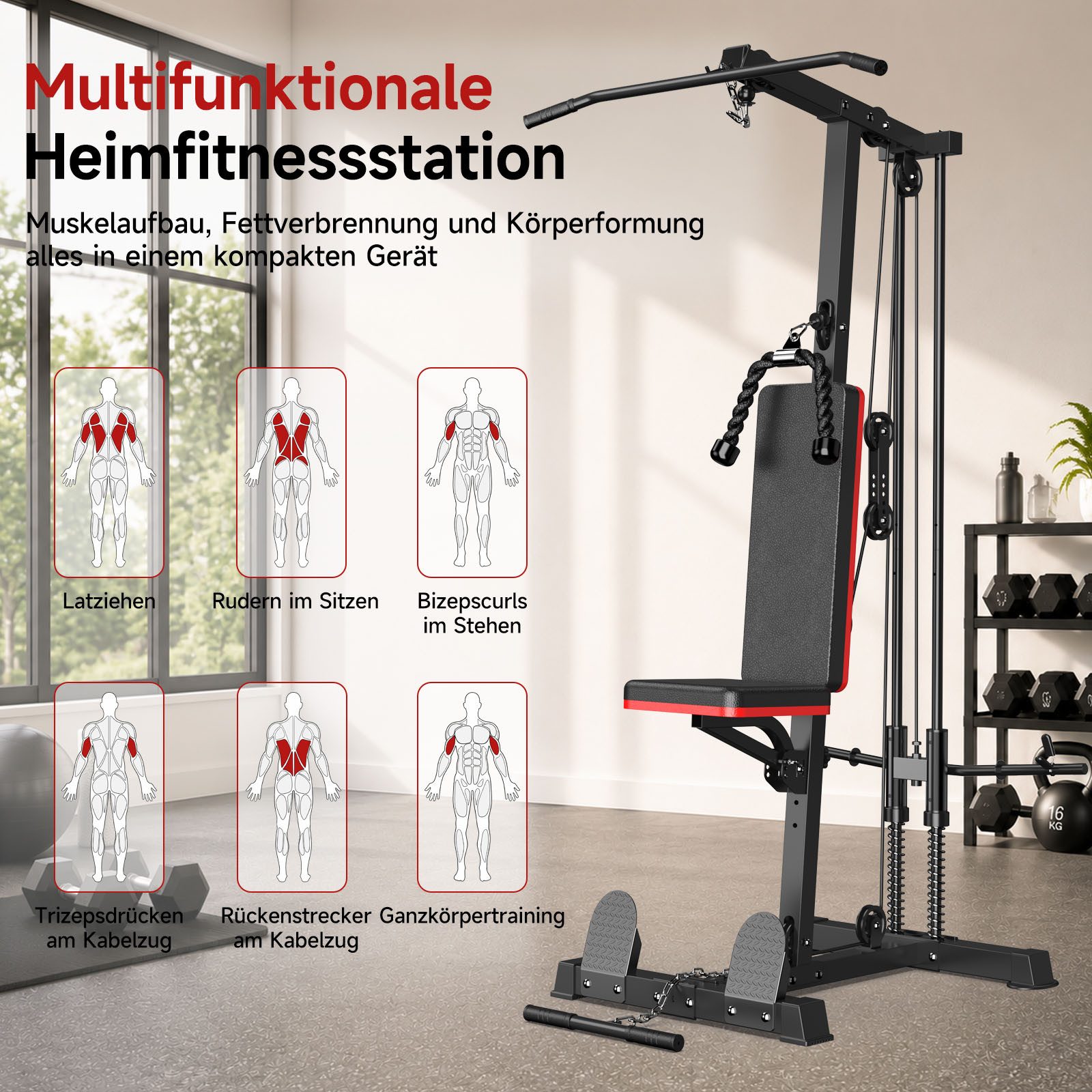 Gywowken Kraftstation 6-in-1 - insgesamt 50 kg, 10 Gewichtsblöcke, 10 Gewichtsblöcke (Set, Fitnessgeräte für Homegym Krafttraining bis 150 kg), Heimfitnessstati – Bild 2 von 5