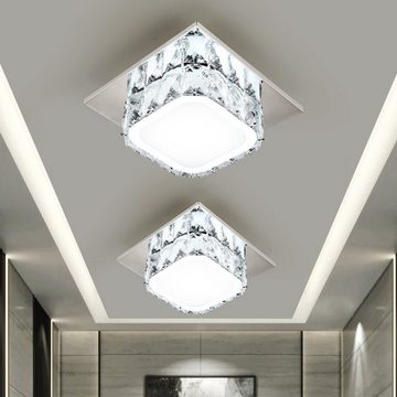 WILGOON Deckenleuchte Moderne 9K Kristall Edelstahl 12W Deckenlampen, Unterputz Lamp, LED fest integriert, kaltweiße, Warmweiß, 20x20x10cm, Für Wohnzimmer Flur Badezimmerlampe