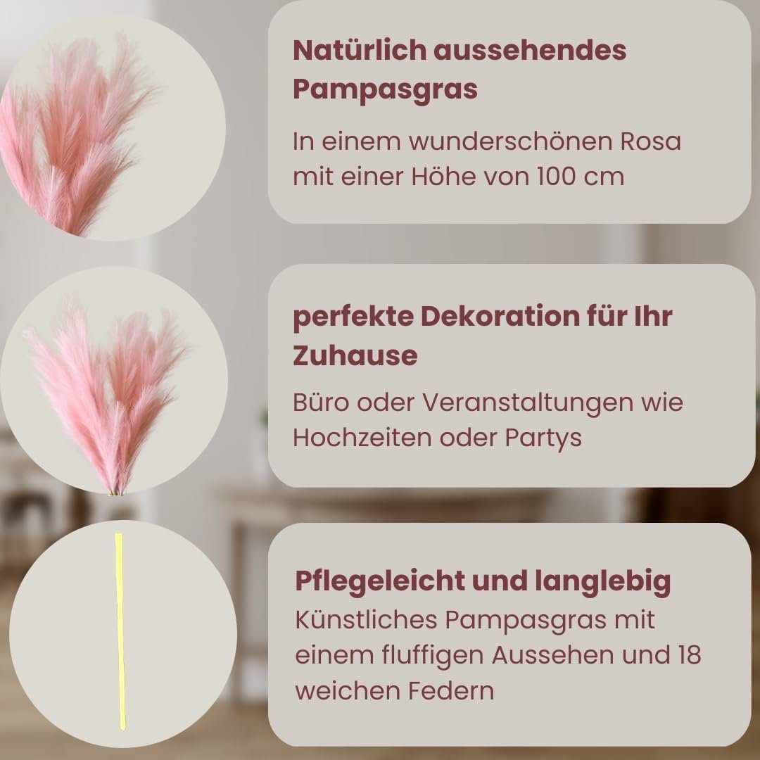 Kunstpflanze LAYBA Künstliches Pampasgras 3er-Set Rosa 100 cm, Layba