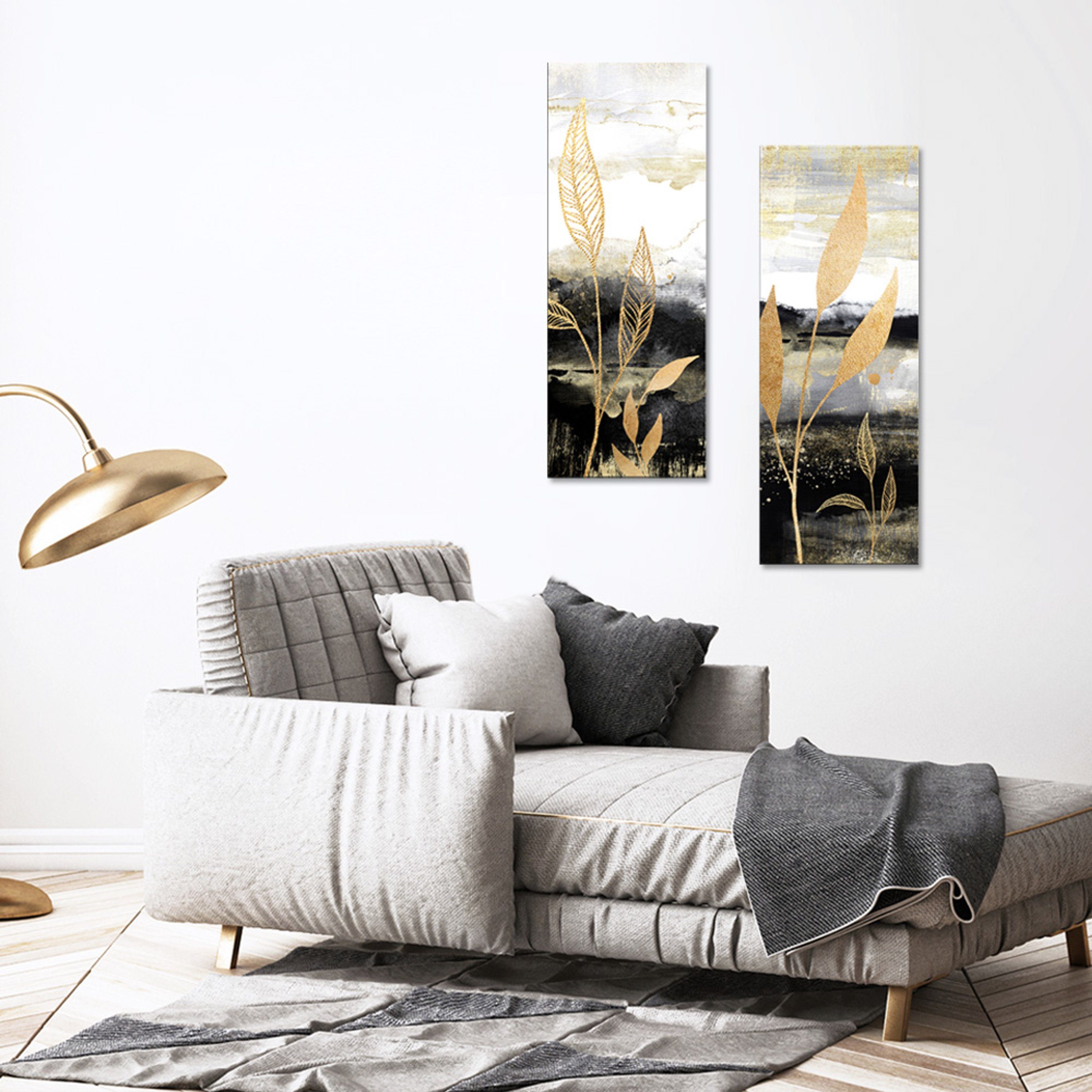 aus Kunst Pflanzen: Glasbild Natur gold, artissimo I Aquarell-Malerei Glas 30x80cm Glasbild schwarz Bild und Zweige Dekorative