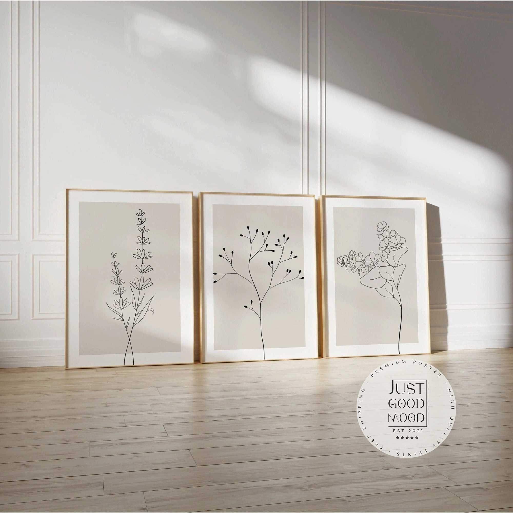 JUSTGOODMOOD Poster Premium ® Blumen Minimalistisch Poster · Geschenkidee · Handgezeichnet, C (1 St), verschiedene Größen wählbar
