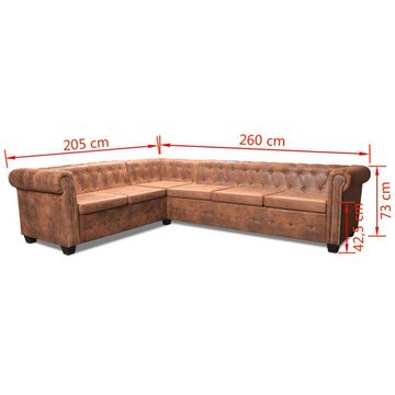 furnicato Ecksofa Chesterfield 6-Sitzer Kunstleder Braun