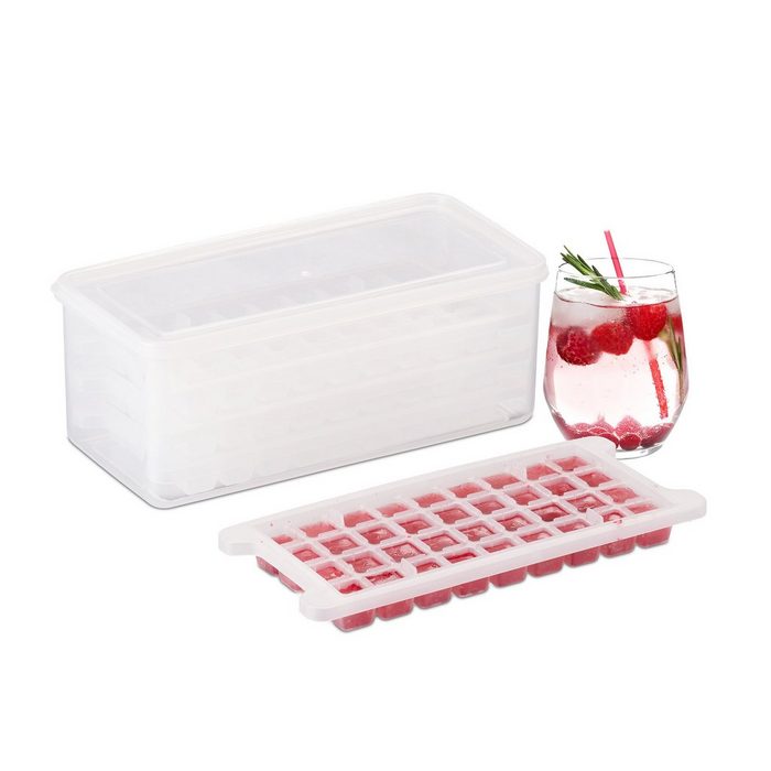 relaxdays Eiswürfelform Eiswürfelform Set mit Box und Deckel
