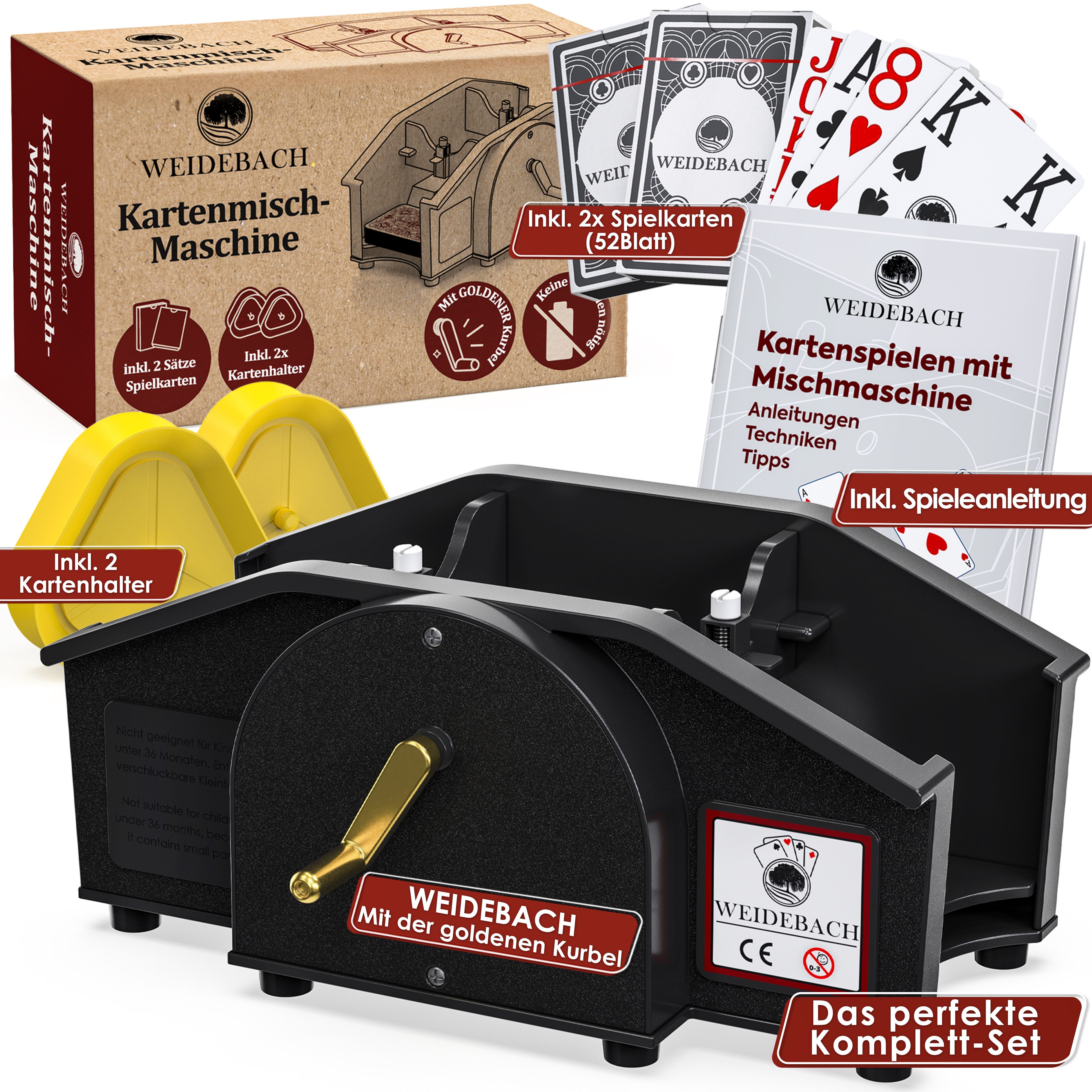 WEIDEBACH Spiel Kartenmischmaschine mit goldener Kurbel inkl. 2x Kartenspiel