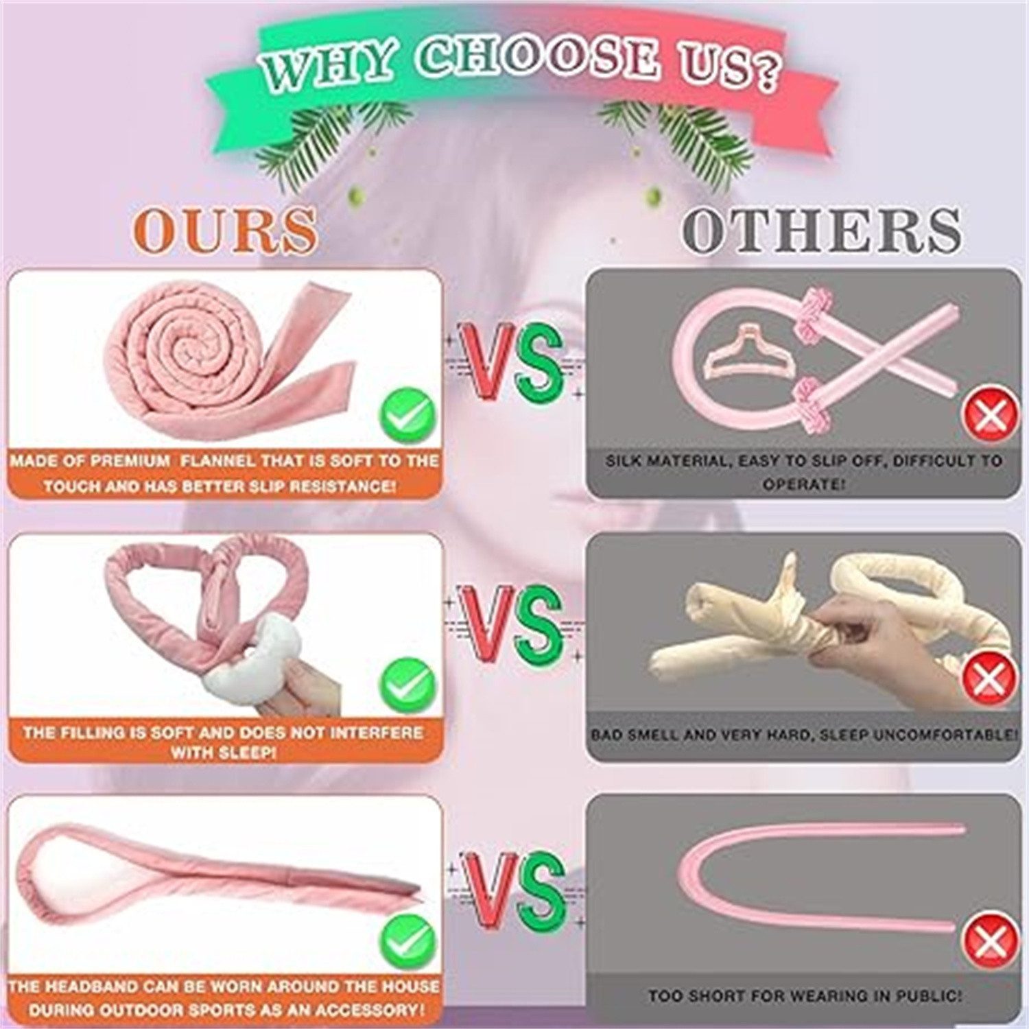 feinlux Lockenwickler Neu Lockenwickler Locken Ohne Hitze Heatless Curls Band Samt, set, Hochwertiges Korallenfleece-Material, elastisch und dehnbar