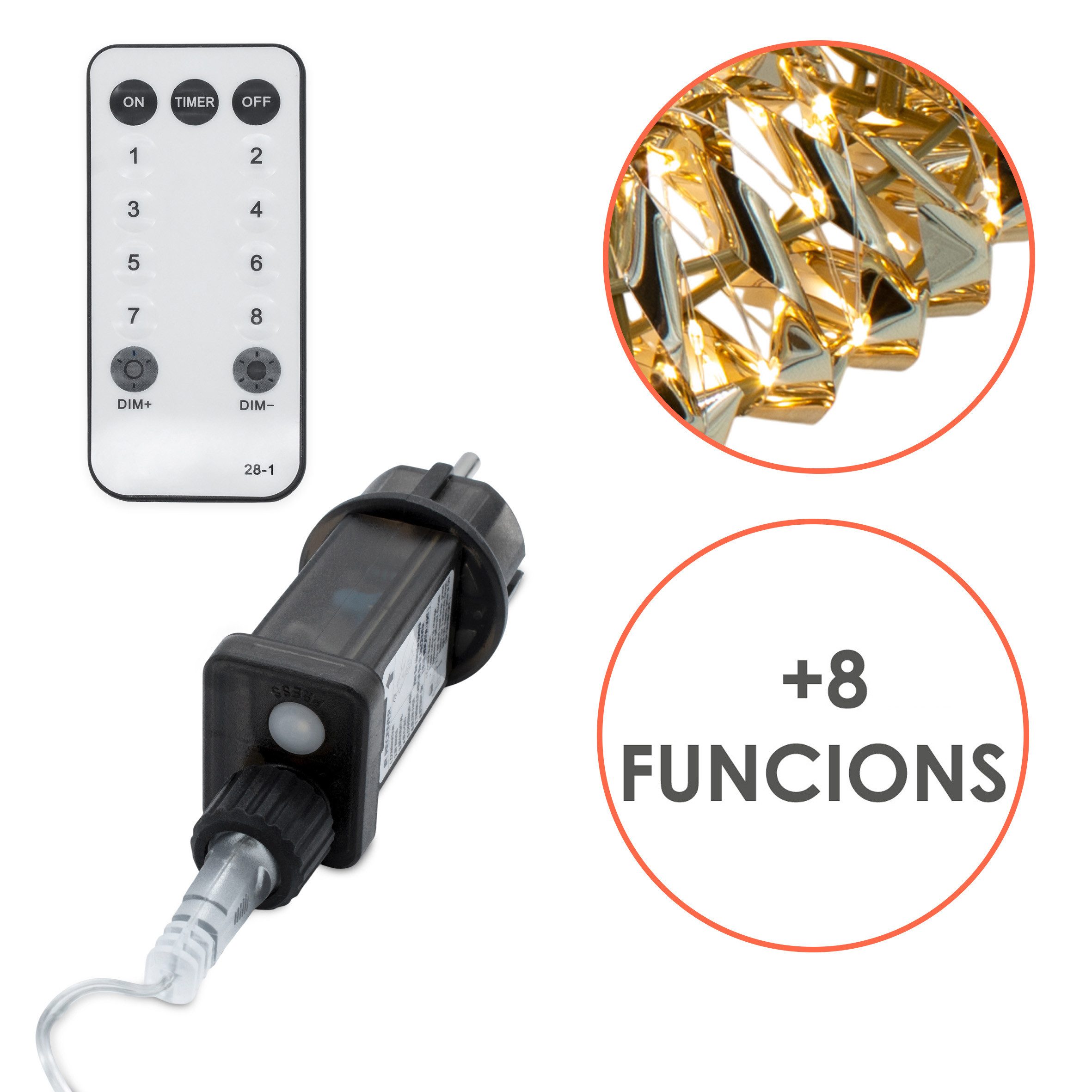 Spetebo Adventskranz gold 250 LED mit Timer und Fernbedienung - 32 cm -mit 4 Kerzenhaltern, mit 8 Funktionen – Bild 4 von 5