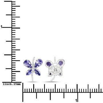 Vira Jewels Paar Ohrstecker 925-Sterling Silber rhodiniert Glänzend Tansanit violett