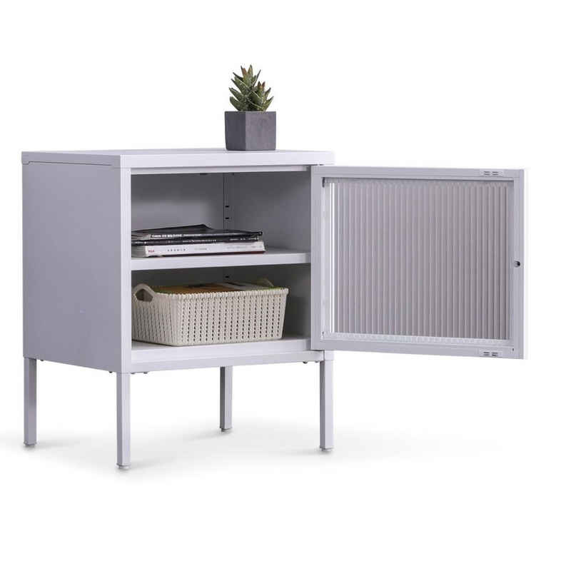 Coemo Sideboard, Nachttisch Tokio aus Metall mit Glastüre / langlebige Stahl-Ausführung