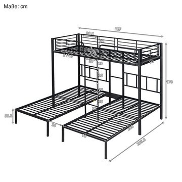 SOFTWEARY Etagenbett mit 3 Schlafgelegenheiten und Lattenrost (90x200 cm), Metallbett mit Rausfallschutz