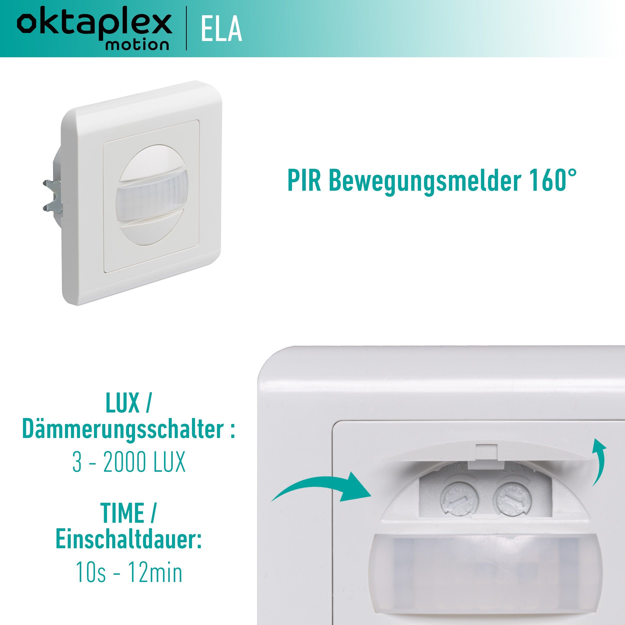 Thumbnail - Oktaplex motion Bewegungsmelder 2 Stück Unterputz Infrarot, Bewegungssensor 160° / 9m weiss