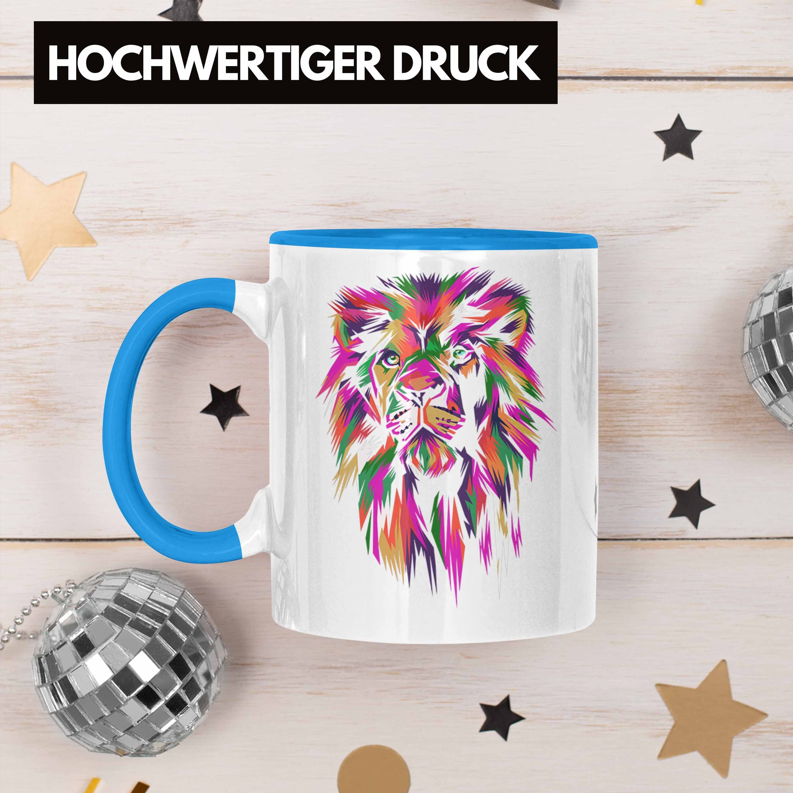 Tasse Löwen-Liebhaber Wildniss Polygon Tasse Trendation Blau Löwe - Trendation Geschenk