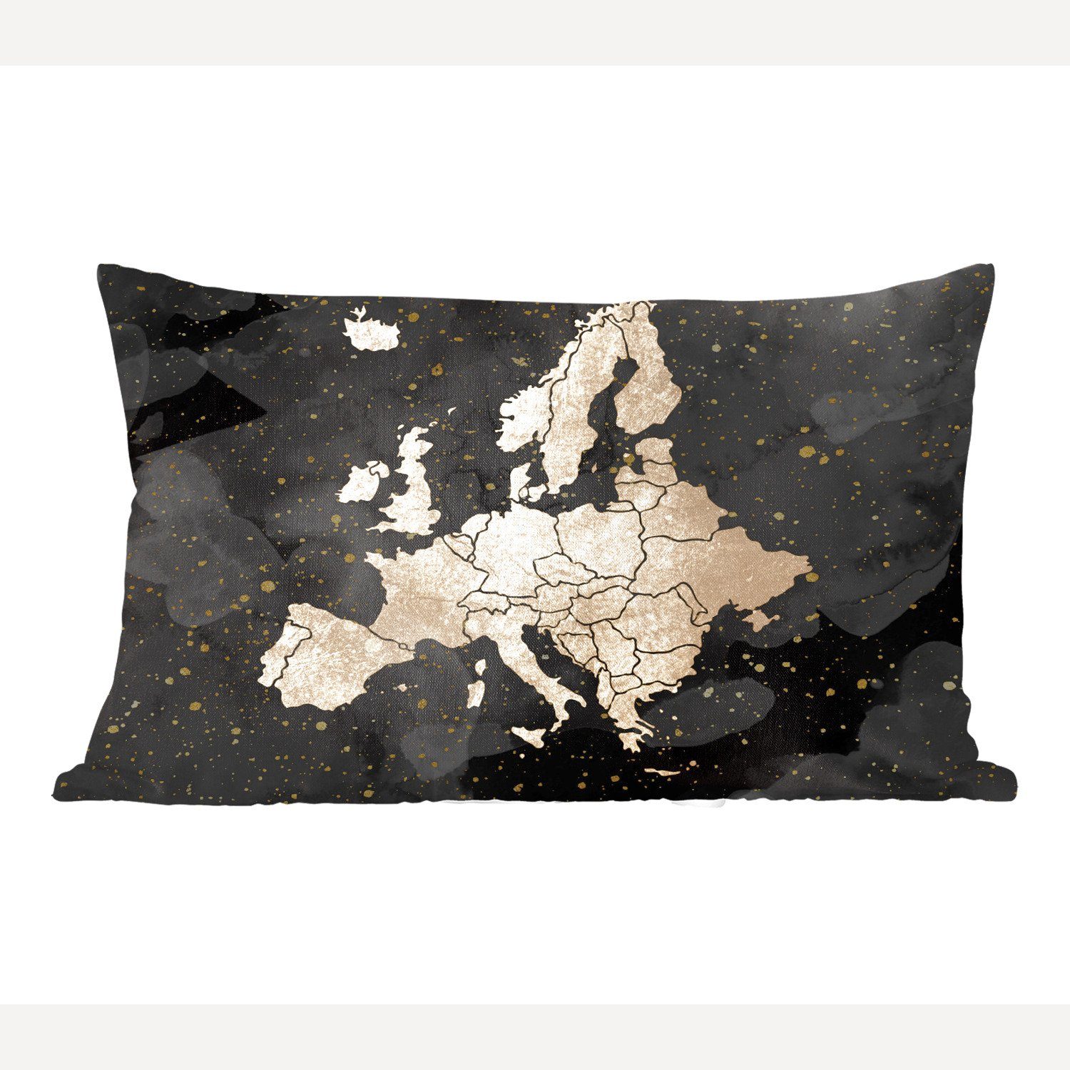 MuchoWow Dekokissen Karte - Europa - Gold, Wohzimmer Dekoration, Zierkissen, Dekokissen mit Füllung, Schlafzimmer