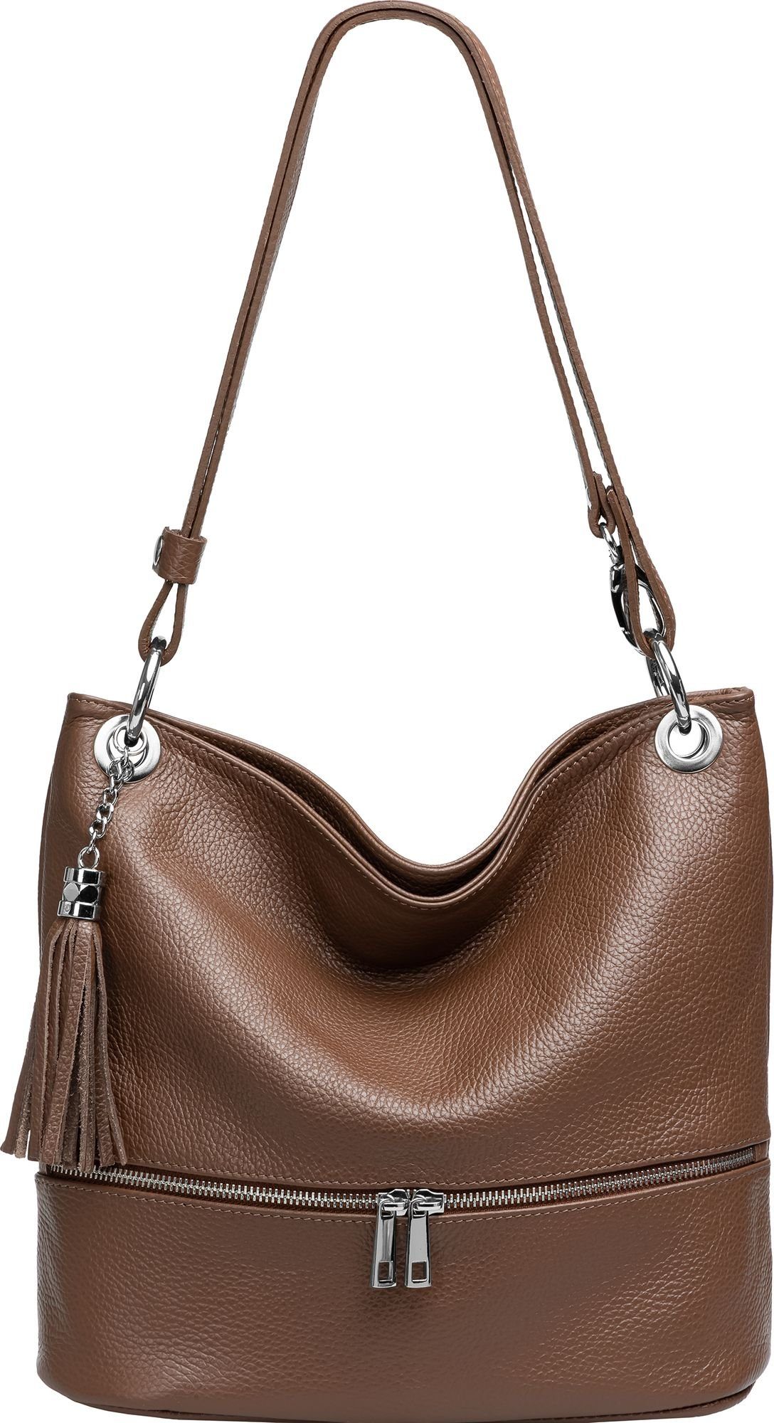 Caspar Gürteltasche TL809 sportlich elegante 2-in-1 Damen Leder Schulter- und Umhängetasche braun