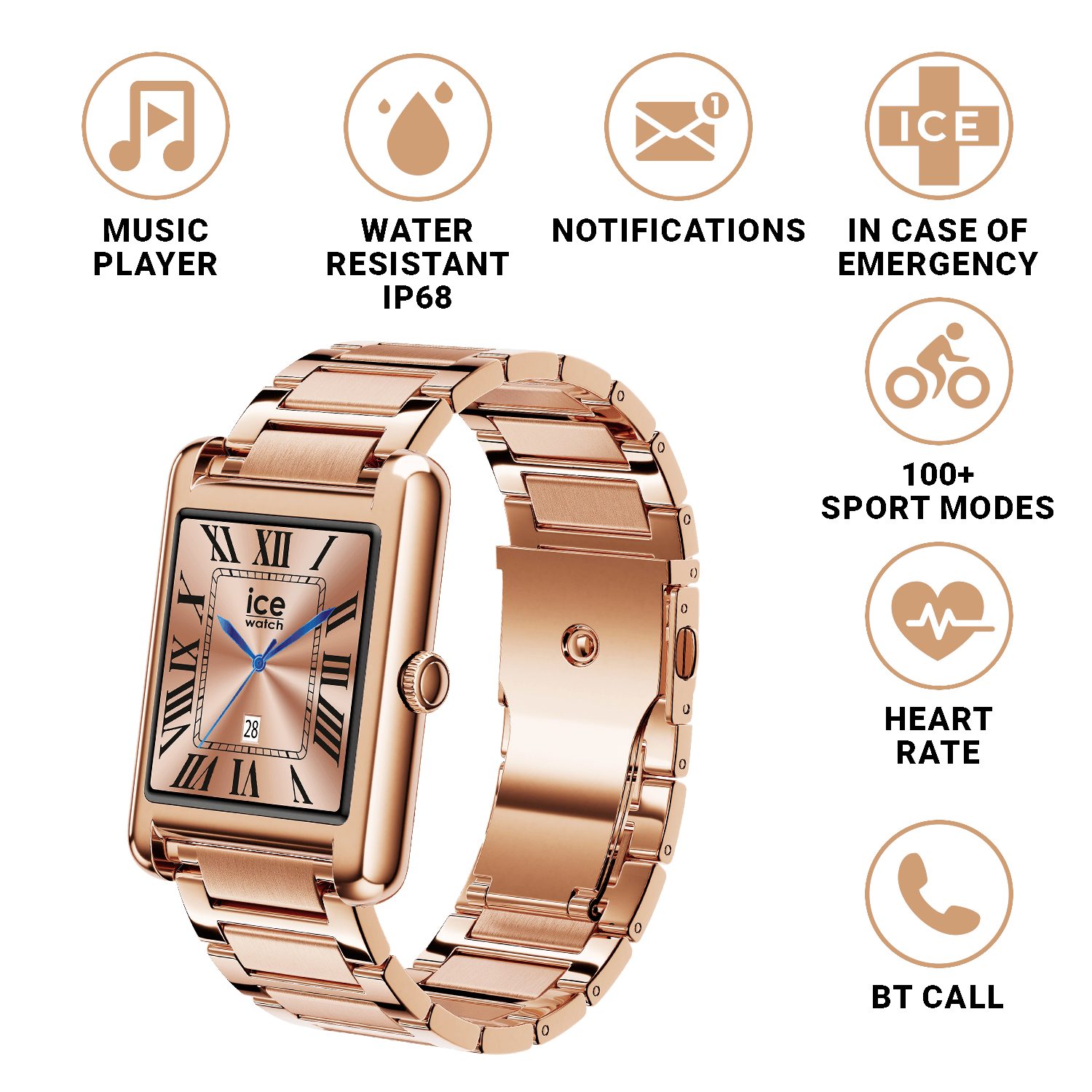 ice-watch Smartwatch, Armbanduhr, Damenuhr, Edelstahlarmband, Bluetooth, digital