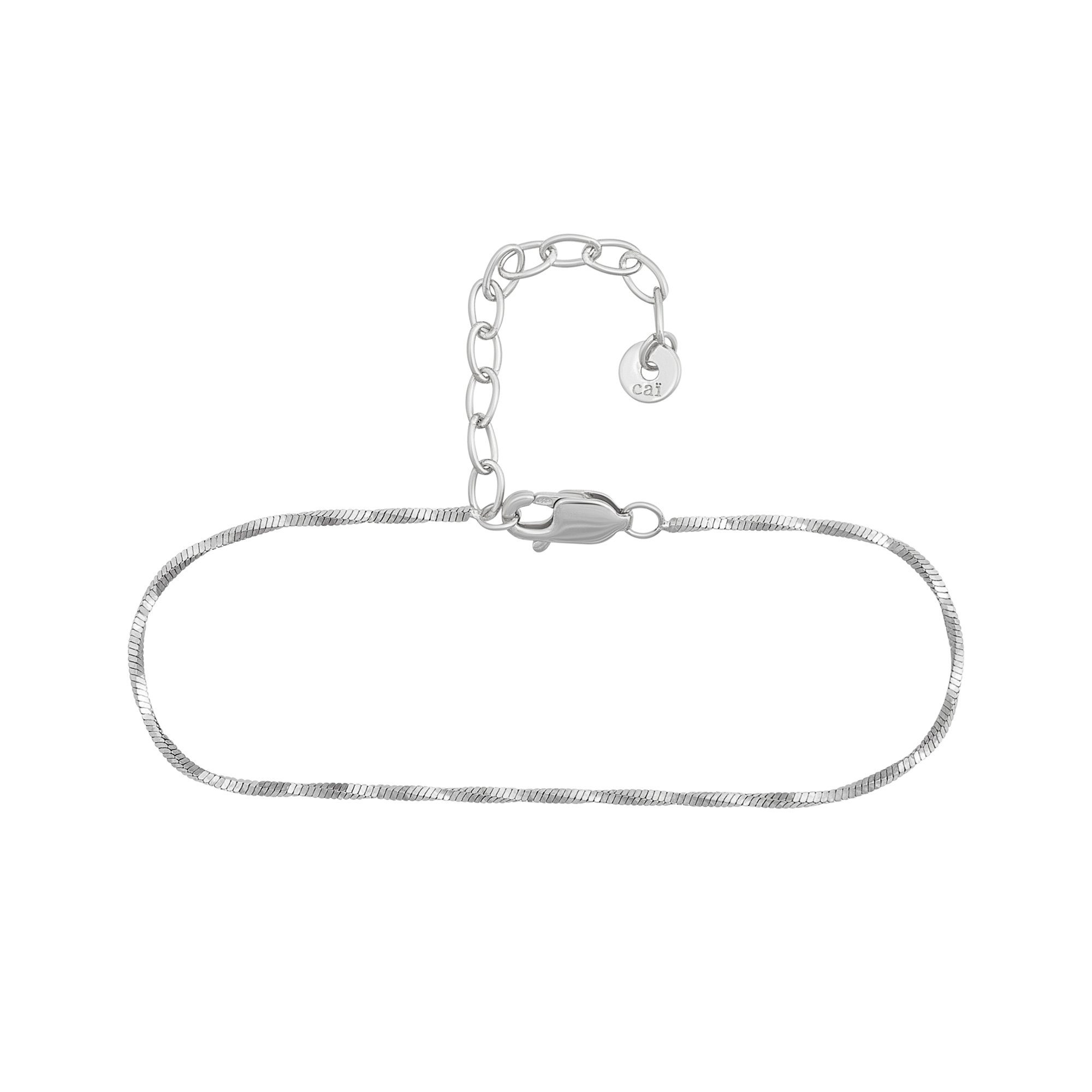 CAÏ Fußkette 925/- vi, rhodiniert gedreht vierseitig diamantiert und Fußkette, Schlangenkette Silber Schlangenkette Sterling