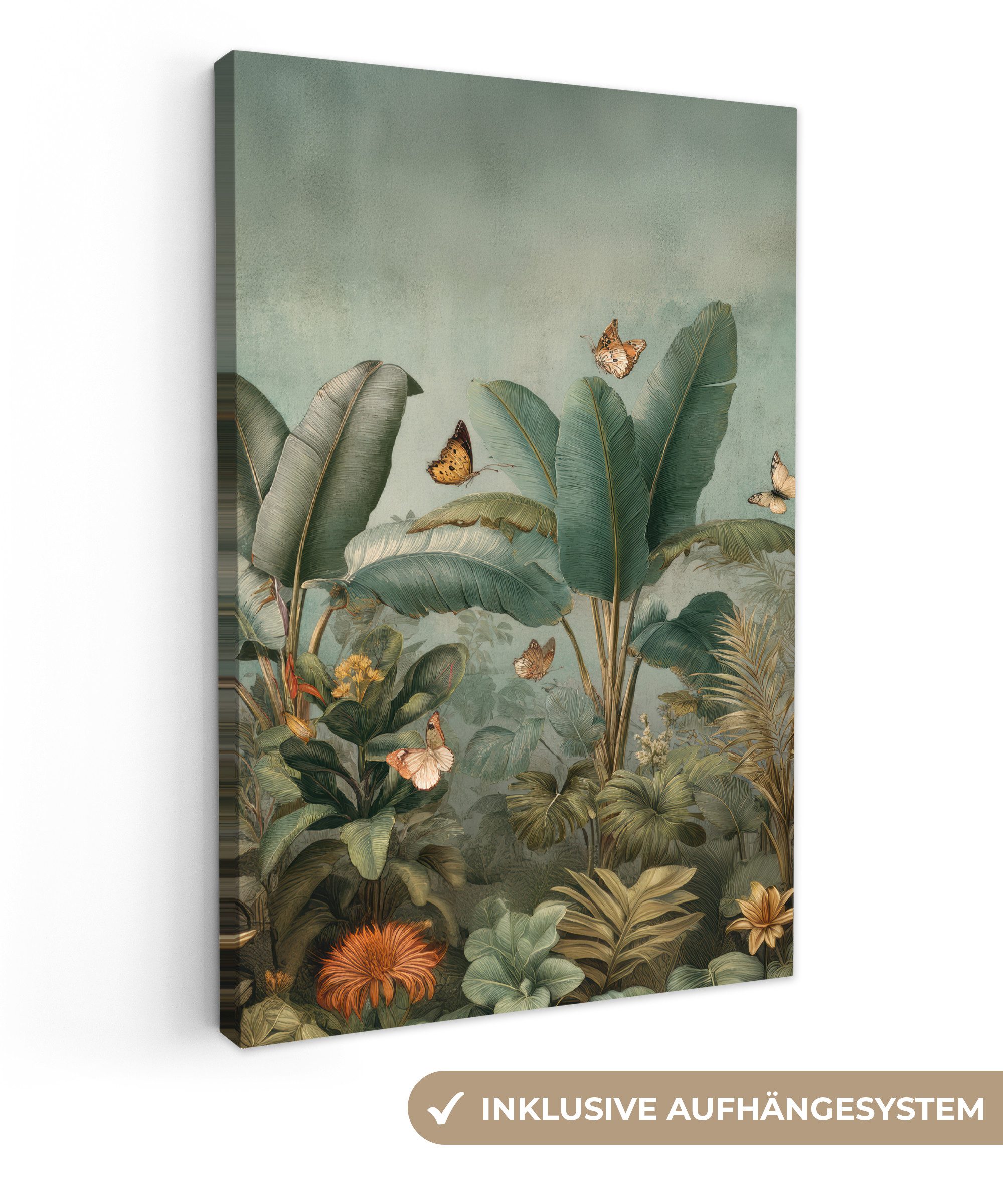 OneMillionCanvasses® Leinwandbild Tropisches Blattwerk - Schmetterlinge günstig online kaufen