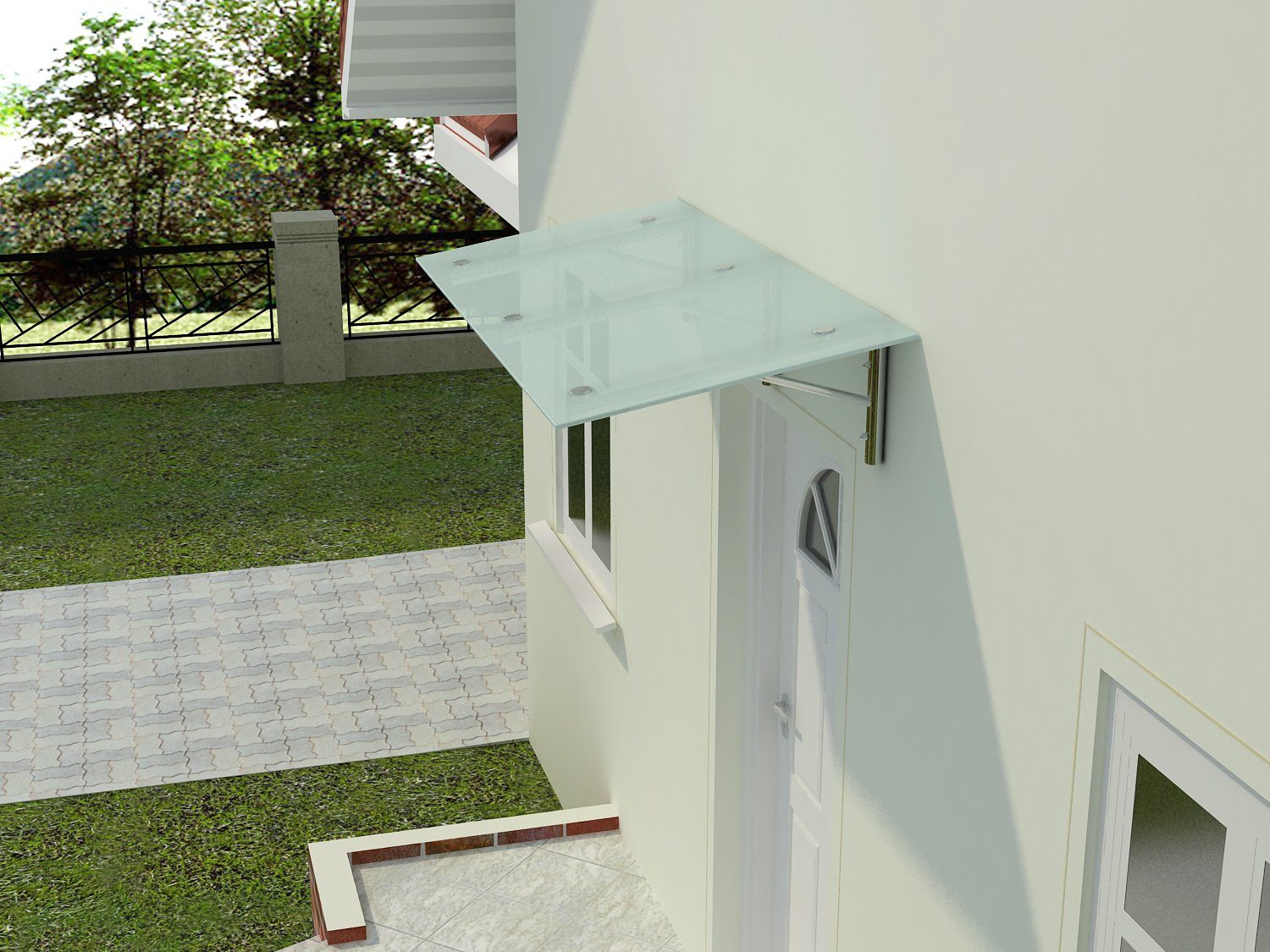 Fischer und Adamek Vordach Vordach Glasvordach Edelstahl VSG Türvordach Glas Winkel Klar Glas V2A