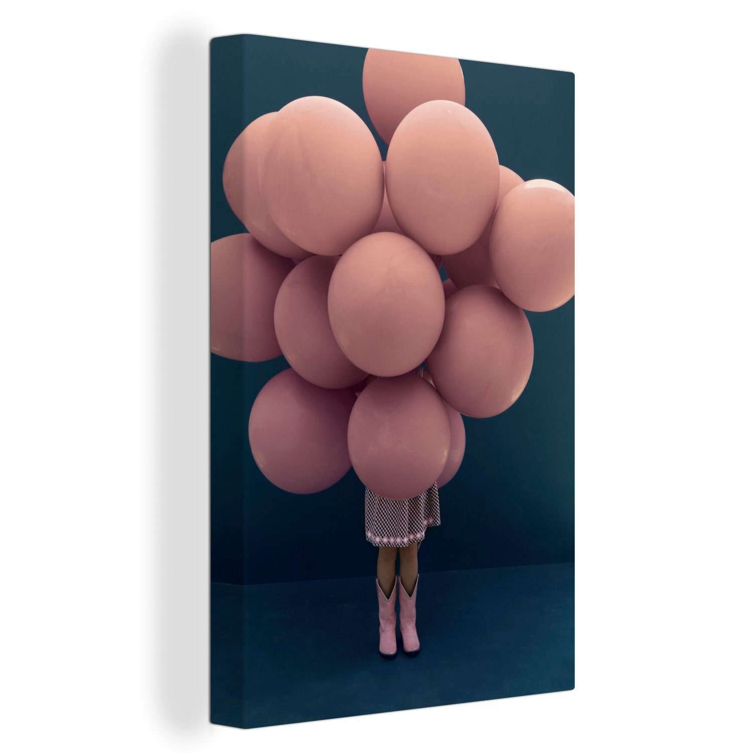 Luftballons, bespannt Mädchen Leinwandbild Gemälde, inkl. Leinwandbild mit 20x30 OneMillionCanvasses® Zackenaufhänger, großen St), fertig cm (1