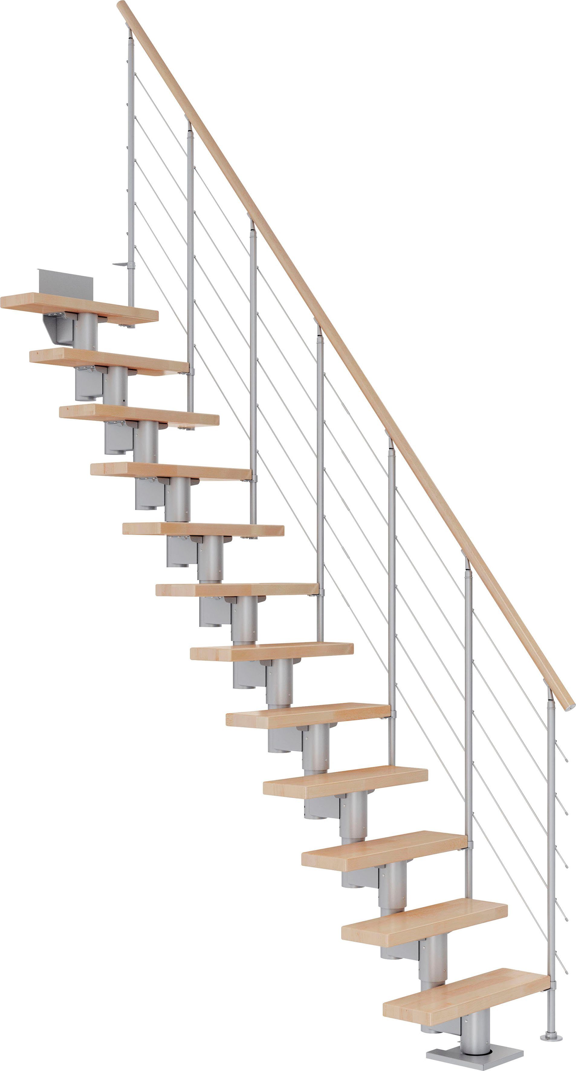 cm, Dolle Stufen bis 270 Dublin, für Mittelholmtreppe Geschosshöhen offen, Buche/Metall