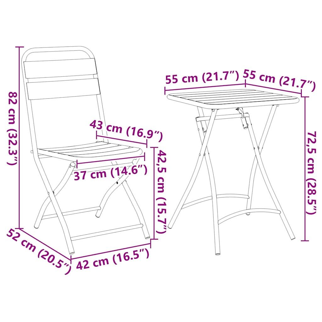 vidaXL Gartenlounge-Set Bistrogarnitur 3 stk. Weiß Stahl, (3-tlg)
