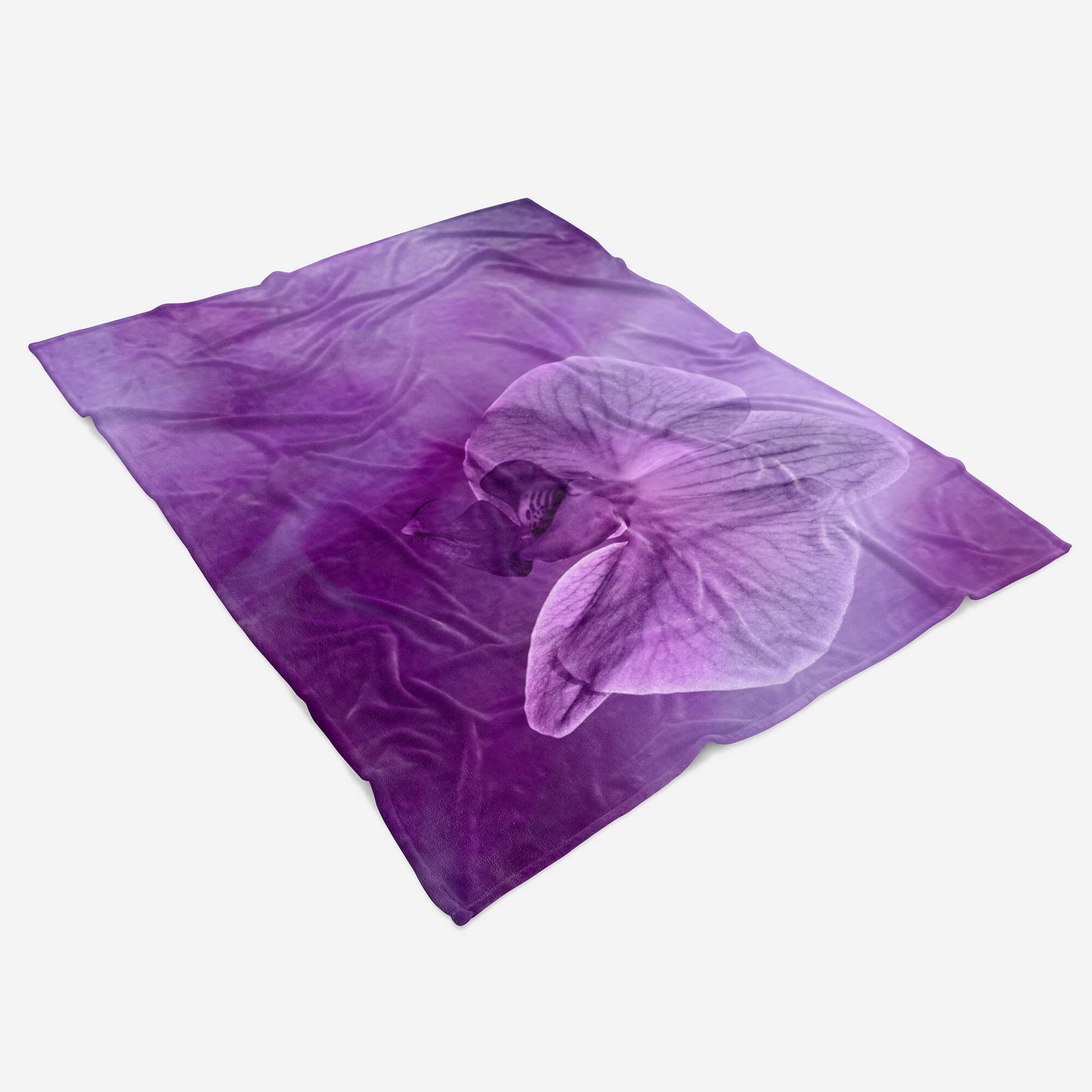 Blume Handtücher (1-St), Art Kuscheldecke Strandhandtuch mit Handtuch Fotomotiv Orchidee Saunatuch Blü, Sinus Baumwolle-Polyester-Mix Handtuch
