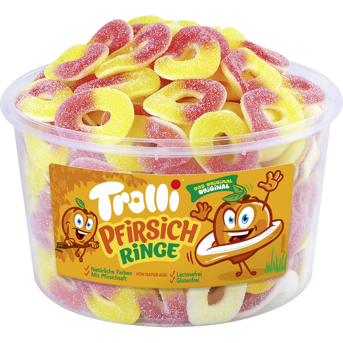 TROLLI Süßigkeit, Trolli Saure Pfirsichringe Schaumgummi Fruchtgummi 150 Stück 1200g