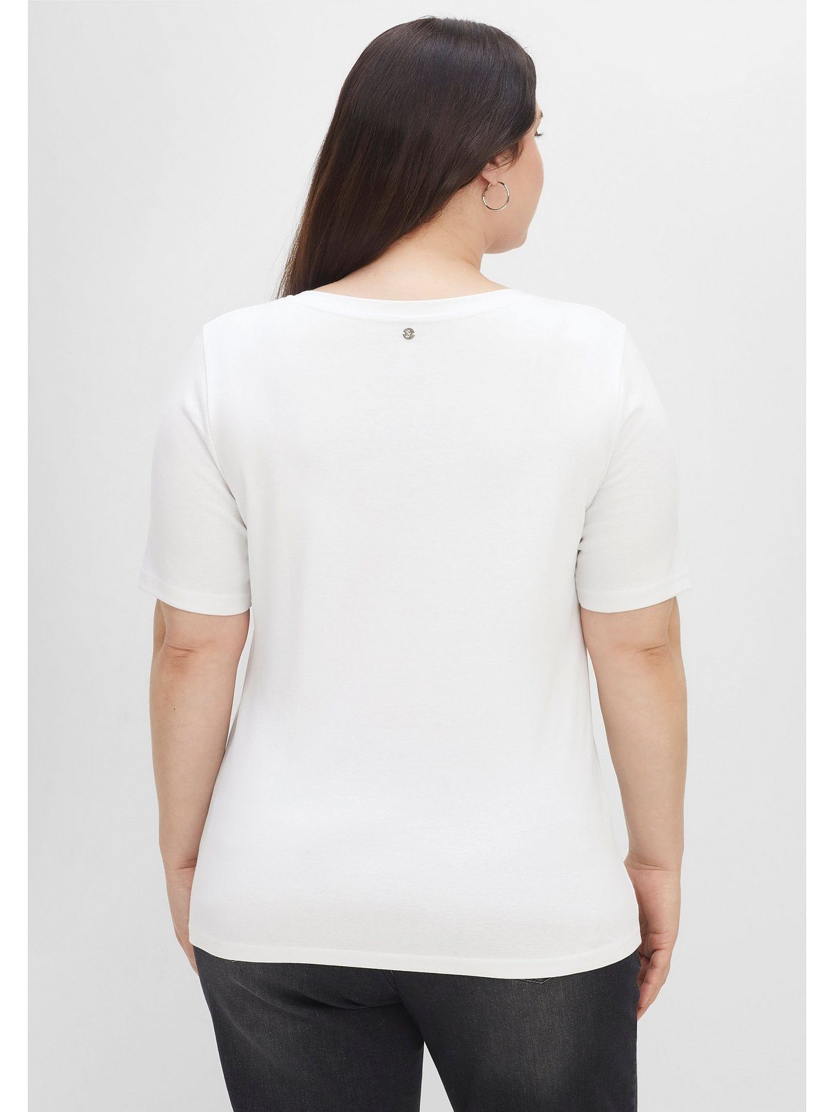 T-Shirt Sheego mit weiß in Größen Knopfleiste Rippstruktur, Große