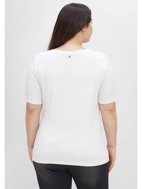 Sheego T-Shirt Große Größen in Rippstruktur, mit Knopfleiste