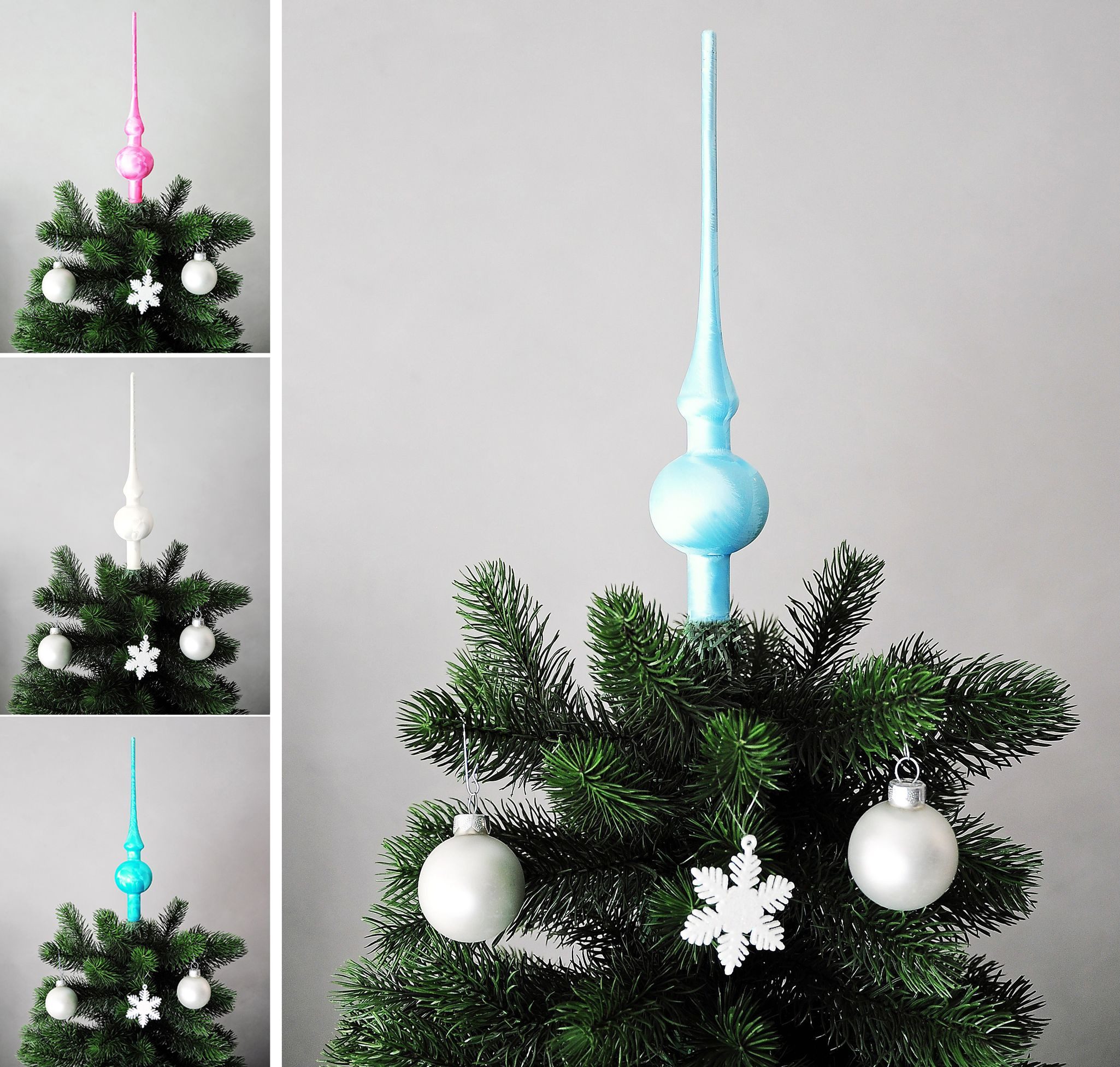 JACK Christbaumspitze JACK Christbaumspitze Spitze Glas 28cm Eislack Glanz Matt Mundgeblasen, Weihnachtsbaumspitze echt Glas, inklusive praktischer Aufbewahrungsbox