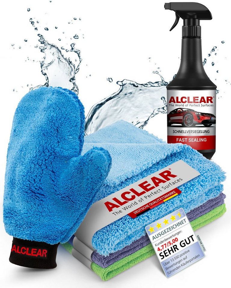 ALCLEAR 8201050 Autopflege-Set: Tiefenglanz, Trockentücher, Poliertuch &  Mehr Mikrofasertuch
