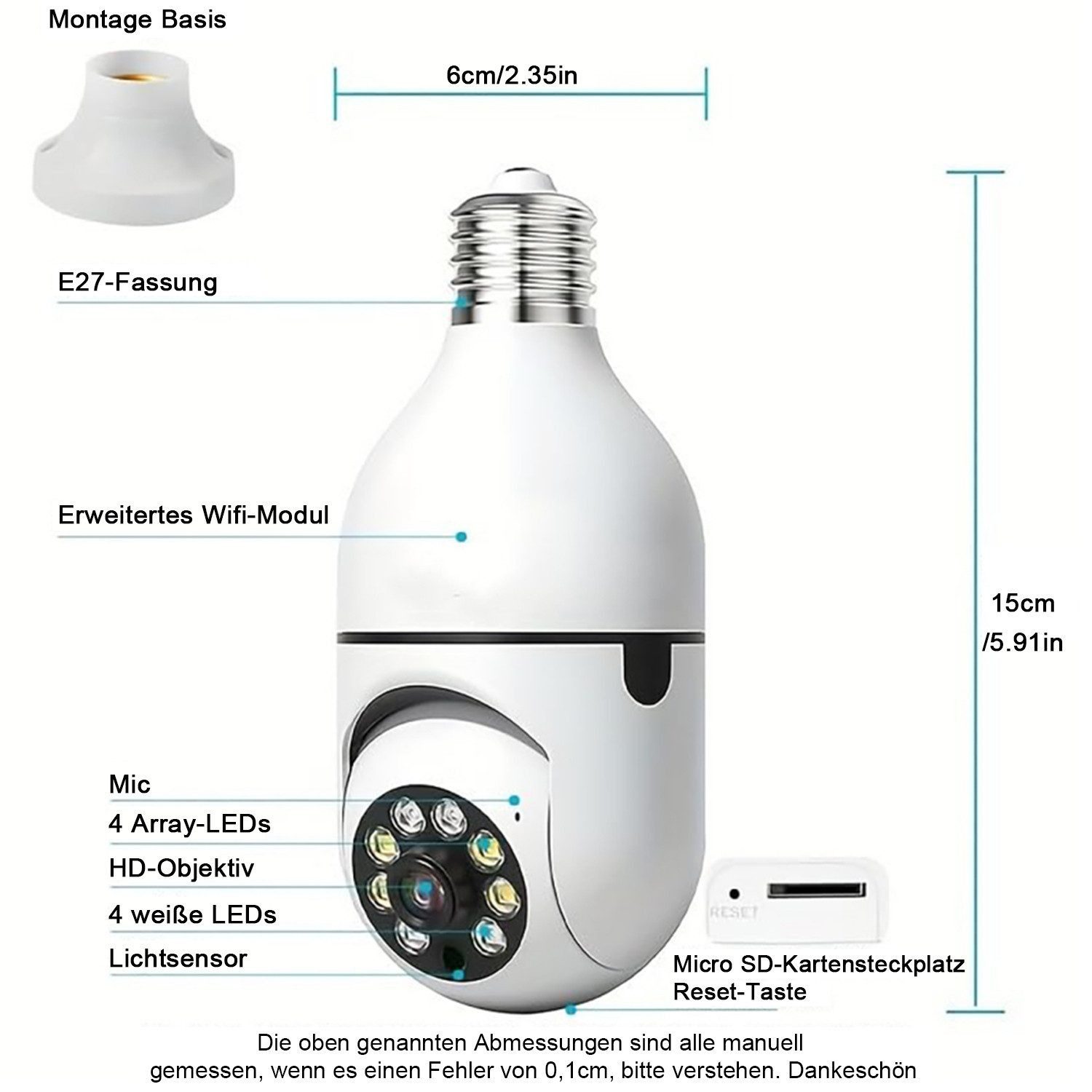 BoyKeep Surveillance Camera 1080P 5 GHz 360° Wireless D115 WLAN Camera Outdoor (Indoor, Outdoor, Outdoor Surveillance Camera)