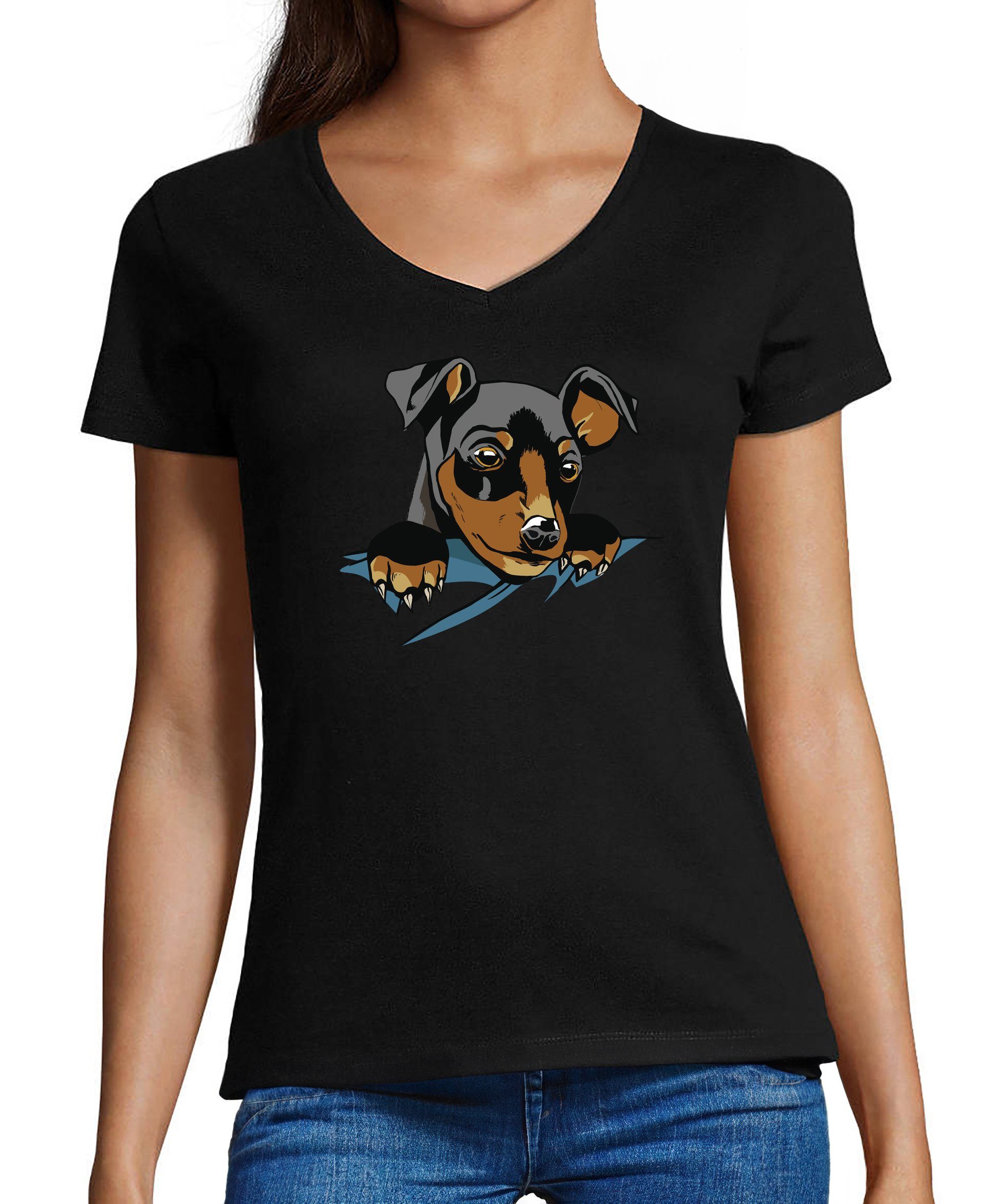T-Shirt Damen Hunde Print Shirt bedruckt - Süßer Hundewelpe