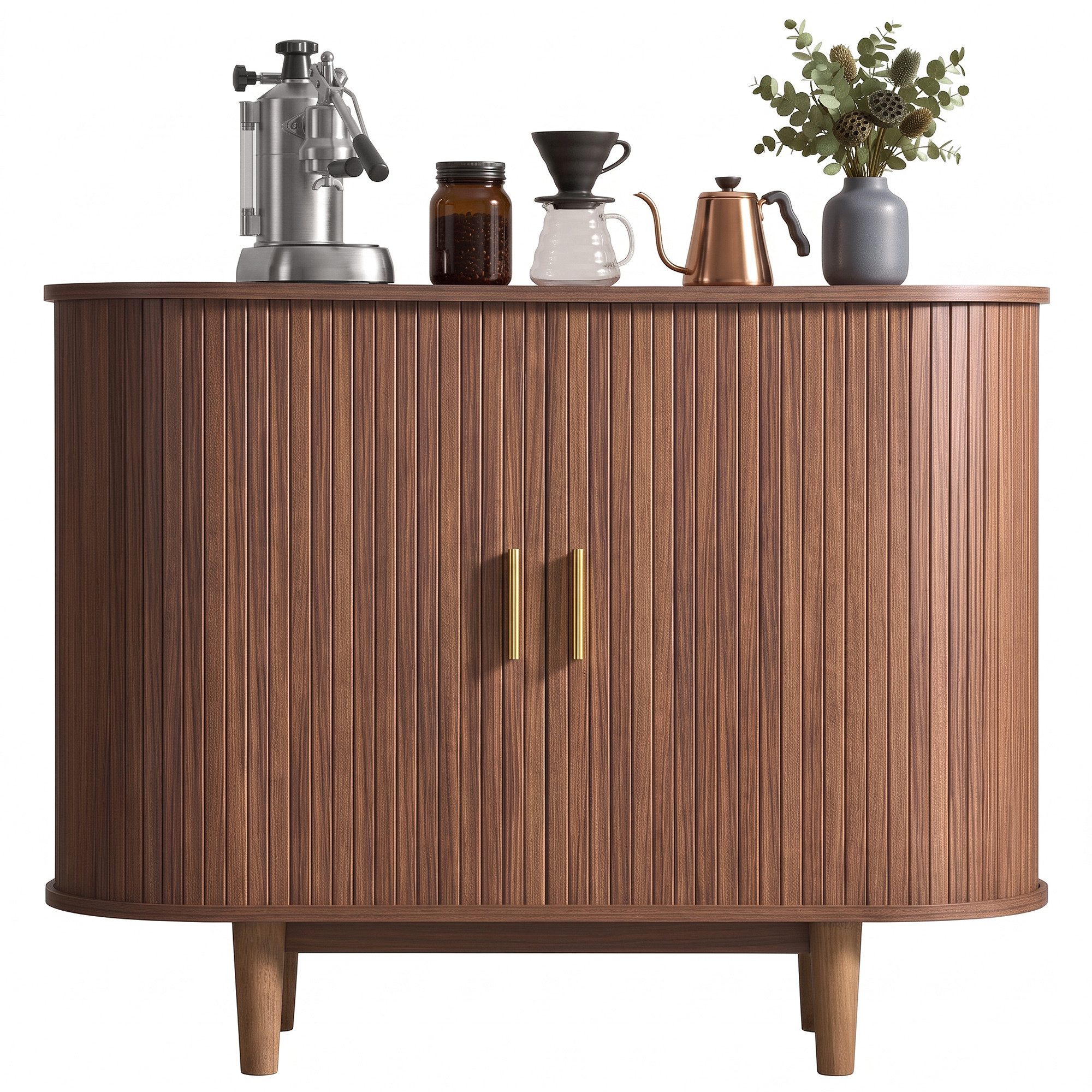 VASAGLE Sideboard mit Schiebetüren und Abgerundeten Ecken, Verstellbare Einlegeböden
