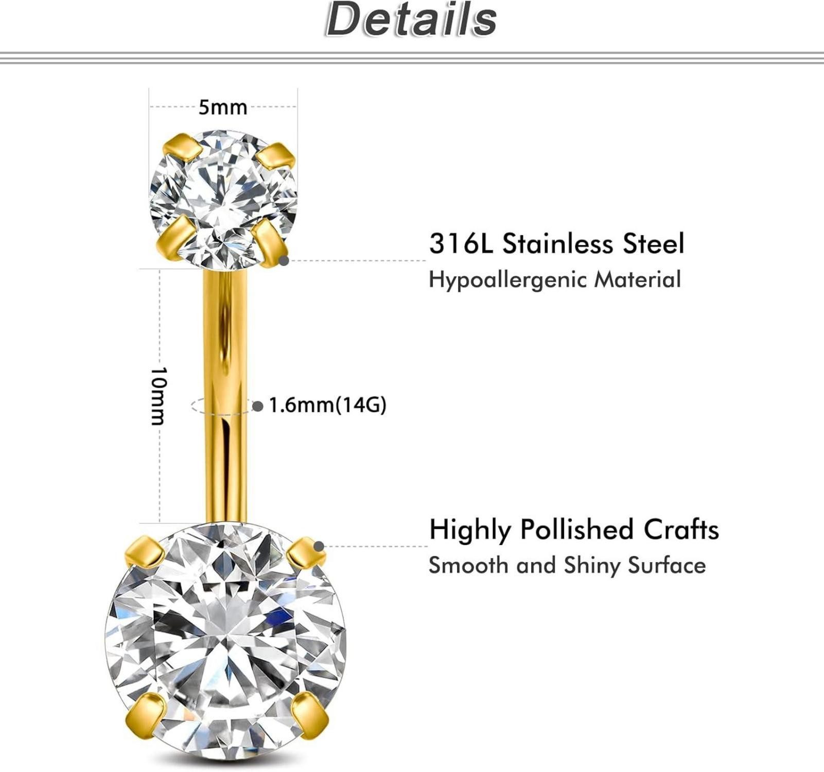 Crdifu Bauchnabelpiercing Gold Bauchnabelpiercing 10mm Chirurgenstahl günstig online kaufen