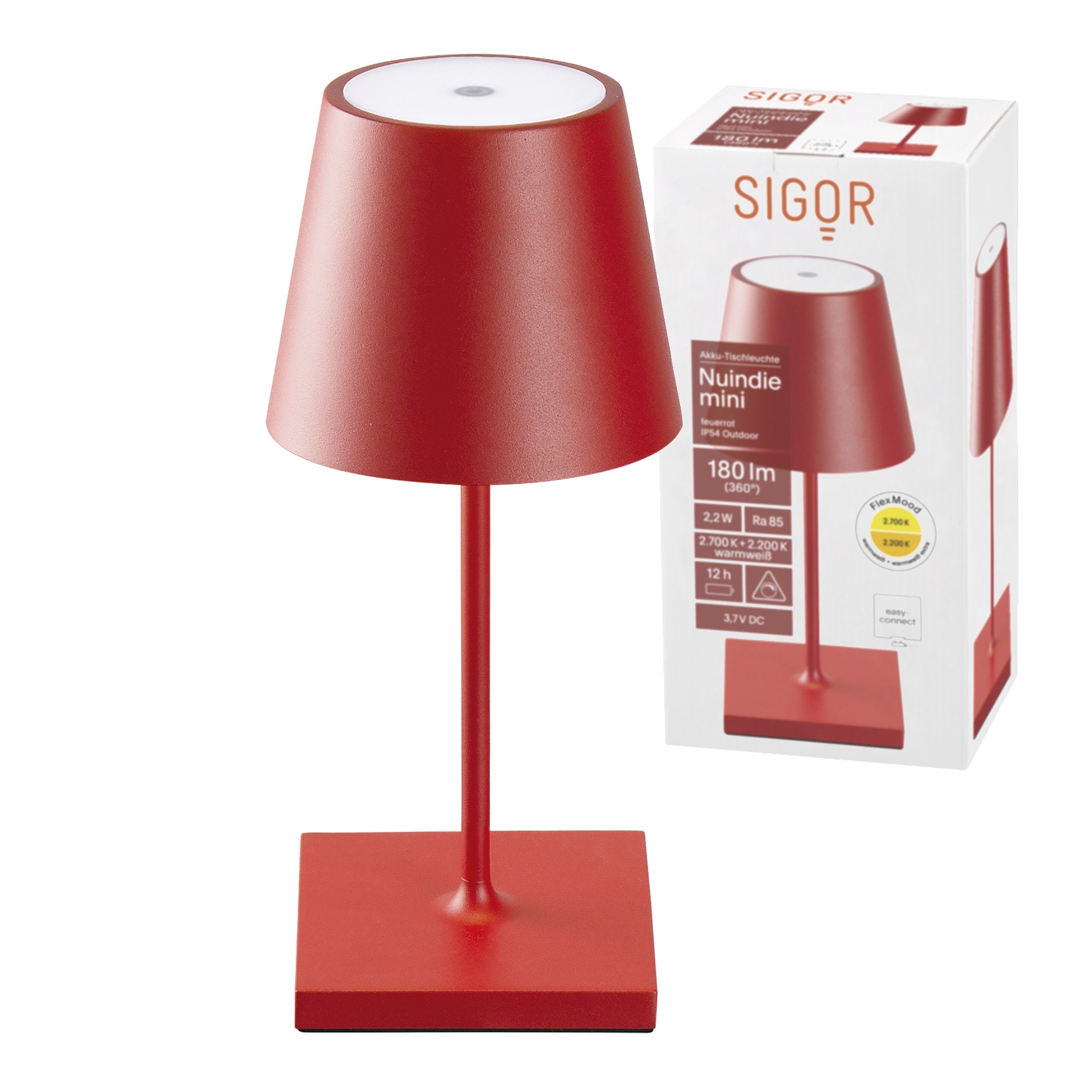 SIGOR LED Tischleuchte Tischleuchte NUINDIE Mini Feuerrot, Dimmbar, 1 LED Platine, 2700