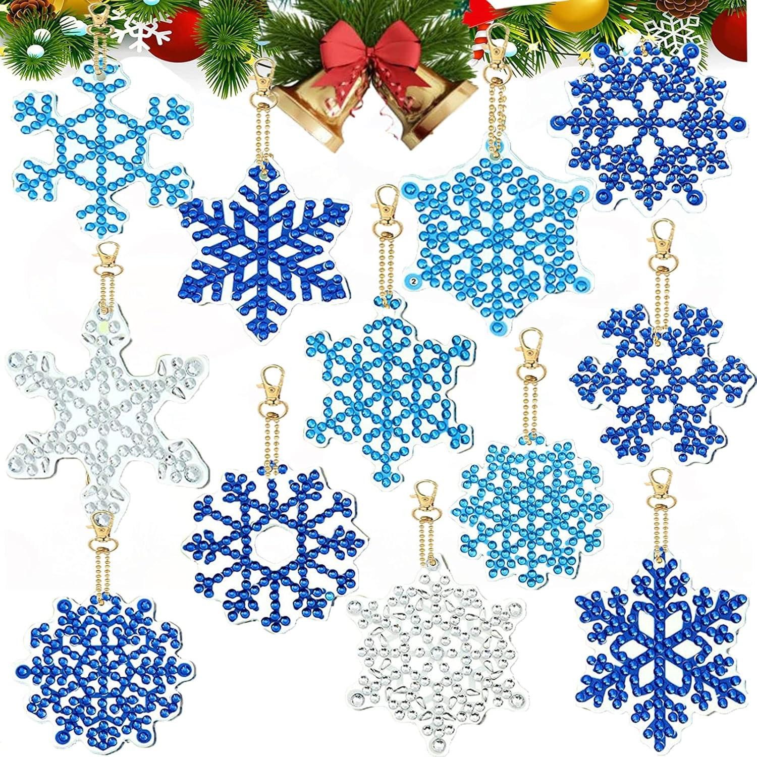 Back-Set 12er Set Schneeflocken Diamant Painting Weihnachten Schlüsselanhänger