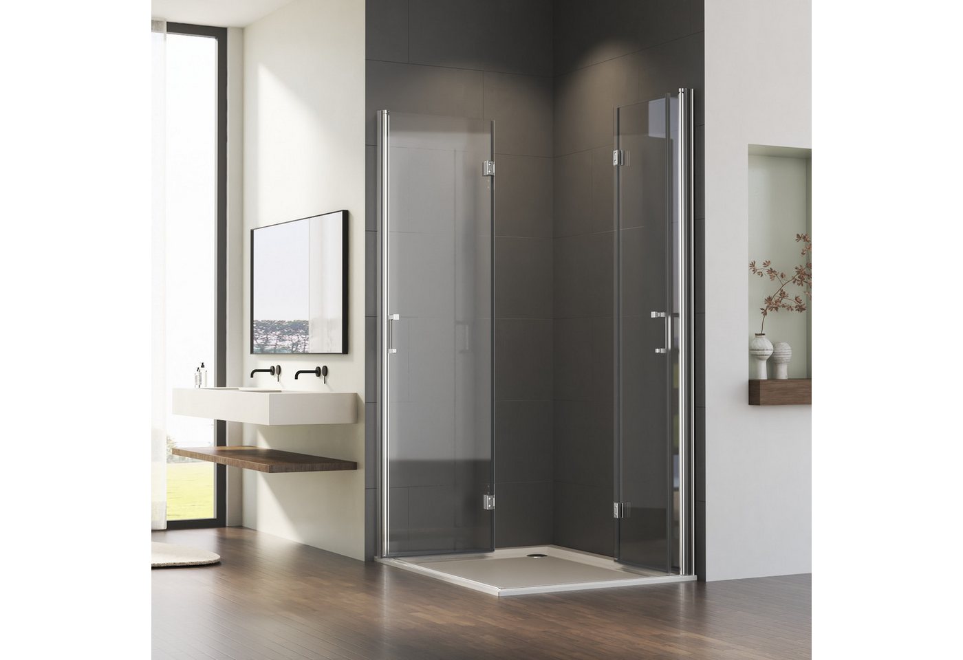 Thumbnail - Hopibath Eckdusche 90x90 90x80 Duschkabine Duschkabine faltbar Glas, BxT: 80x90 cm, Sicherheitsglas mit NANO, 180º Doppe...