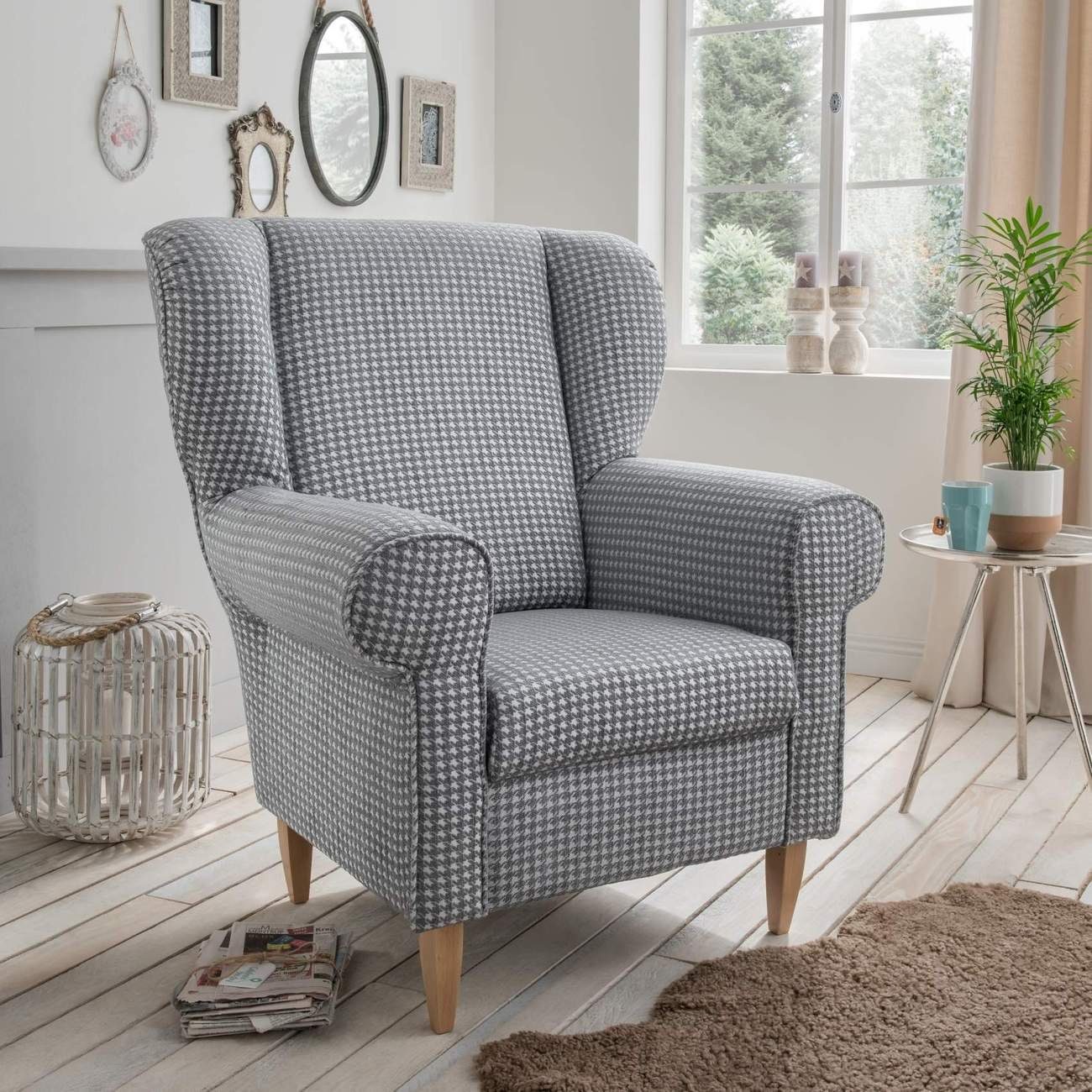 Trendmöbel24 Loungesessel Polstersessel Ohrensessel AVERSA Stoff Talento Grau