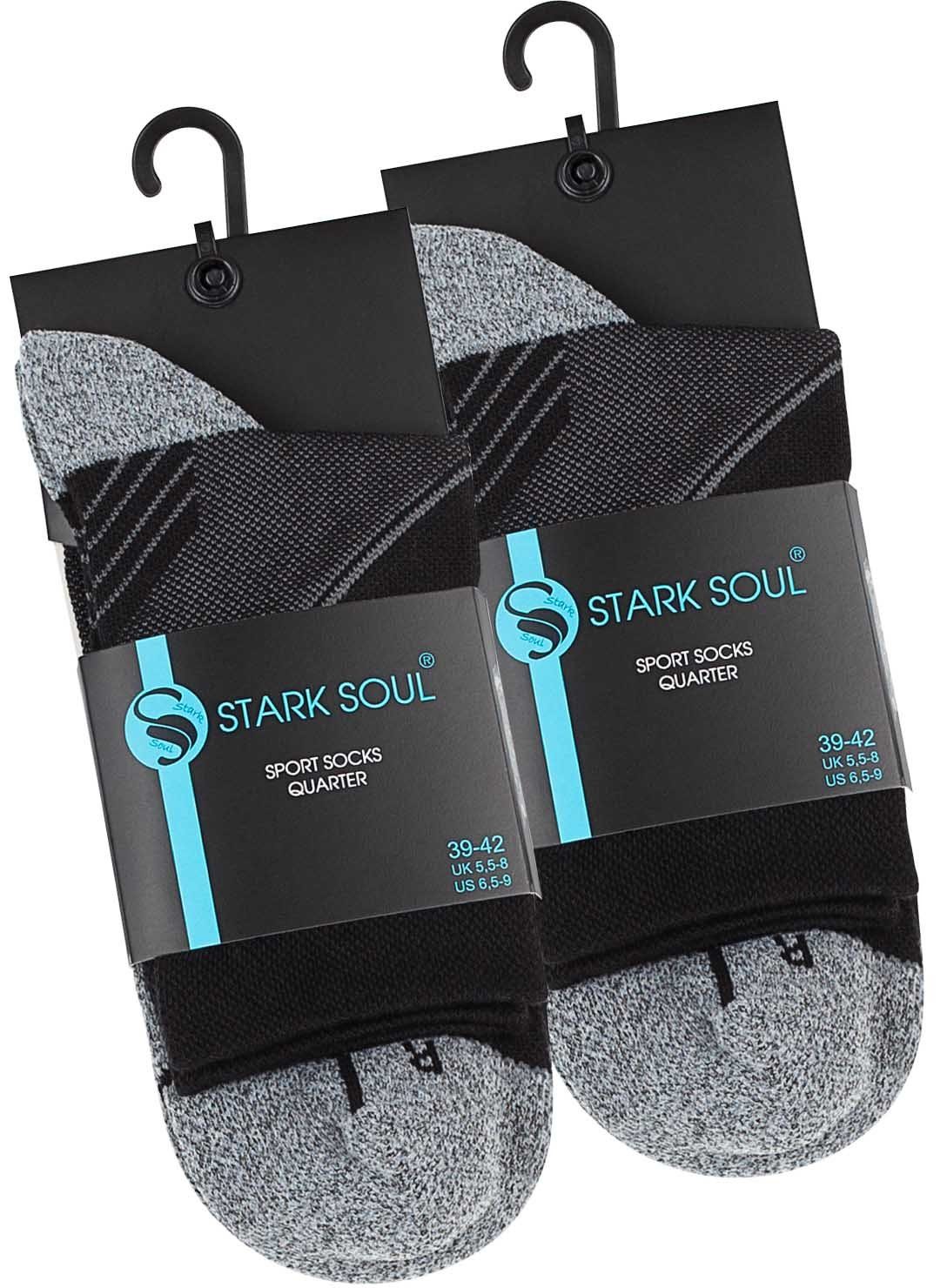 Stark Soul® Laufsocken Performance Socken, Sport Paar Sohle - (2 Gepolsterte 2 schwarz Laufsocken Paar) Quarter