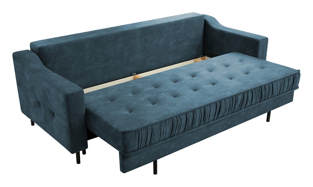 Sofa Sitz MÖBEL Palladium Kissen Dreisitzer-Sofa MKS AREZZO, Schlaffunktion, Blau und gesteppter mit