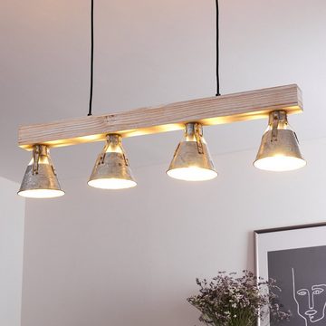 hofstein Pendelleuchte »Croce« verstellbare Deckenlampe aus Metall/Holz in Zink/Gold/Natur, ohne Leuchtmittel, 4xE27, im Retro Design