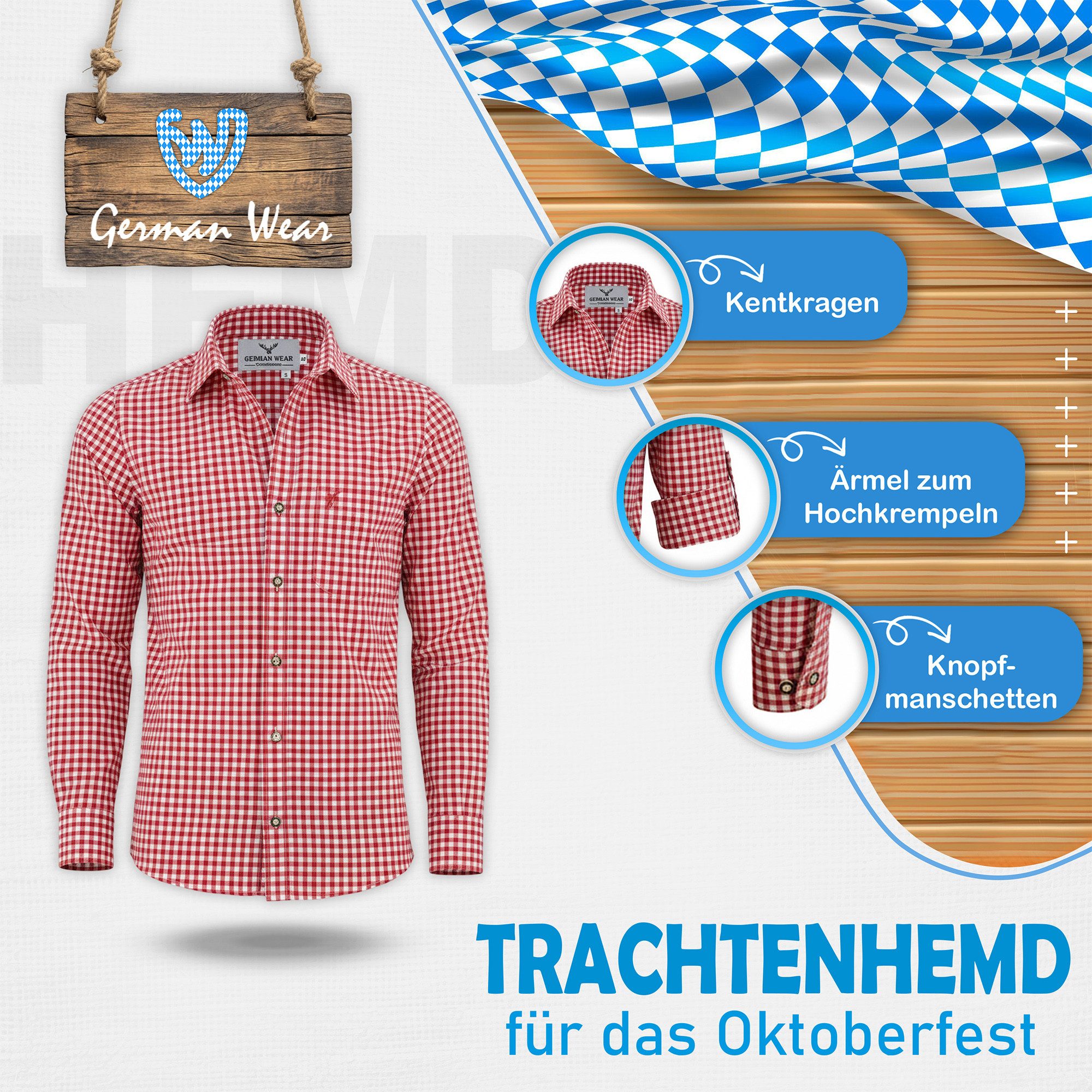 German Wear Trachtenhemd GW120x Trachtenhemd Langarm hemd Trachtenmode Hemd