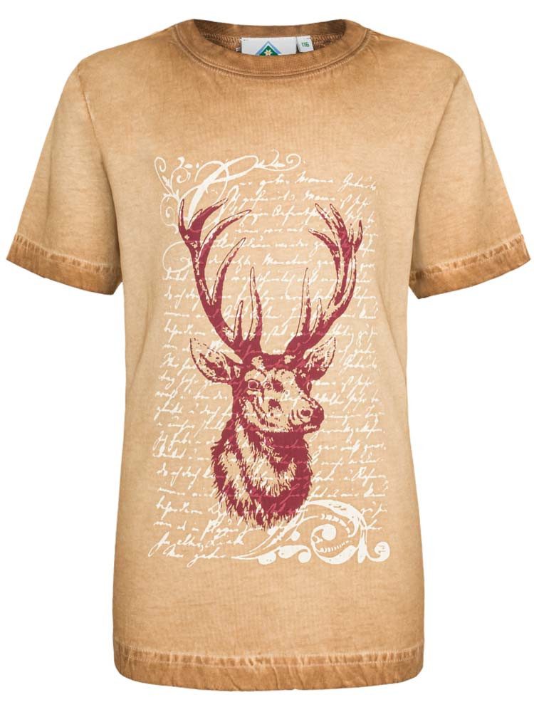 Isar-Trachten T-Shirt T-Shirt Kinder Hirsch hellbraun Trachtenshirt