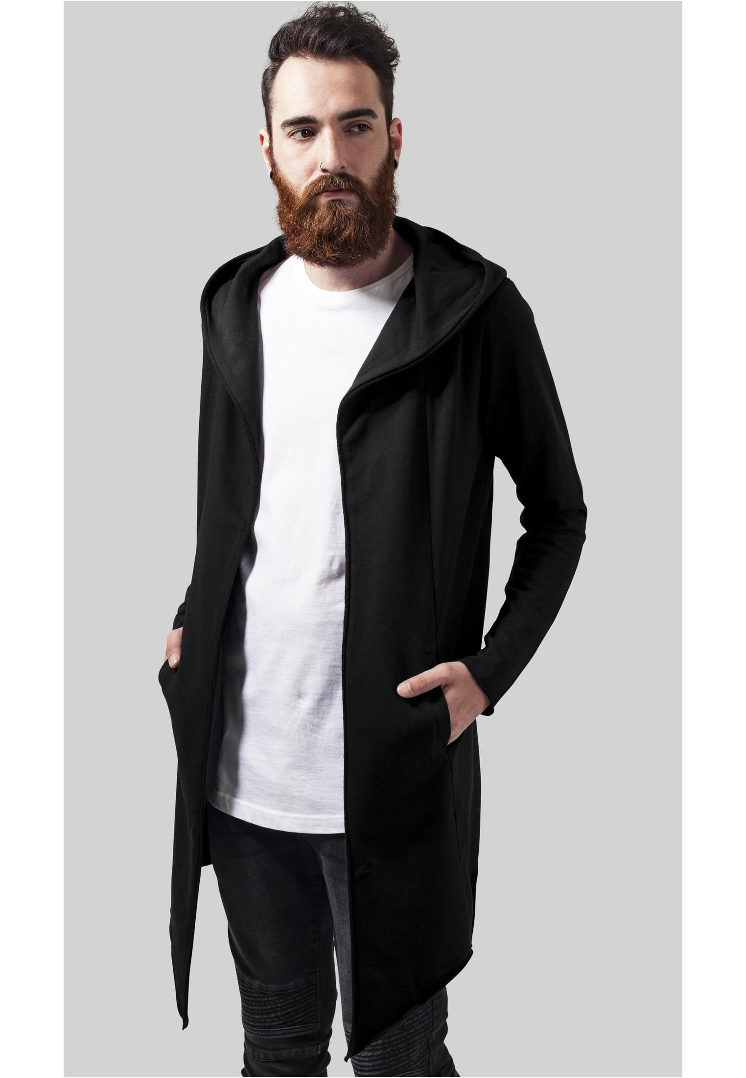 URBAN CLASSICS Asymmetrisch Open Hooded Long Strickfleecejacke Edge Herren geschnittene Cardigan (1-St), Vorderseite