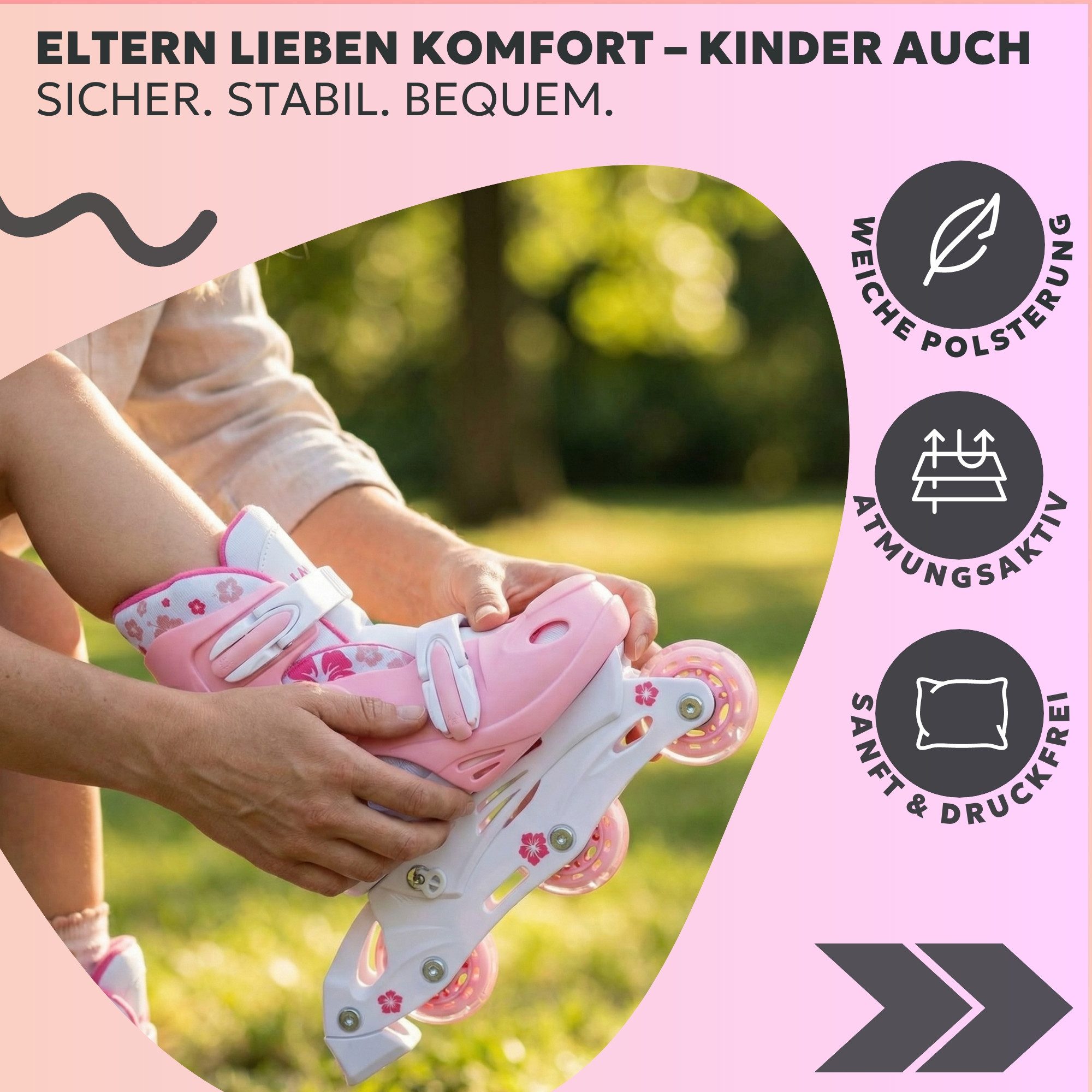 JAMBACH Inlineskates, verstellbare Größe blinkende Rolle Einsteiger Set