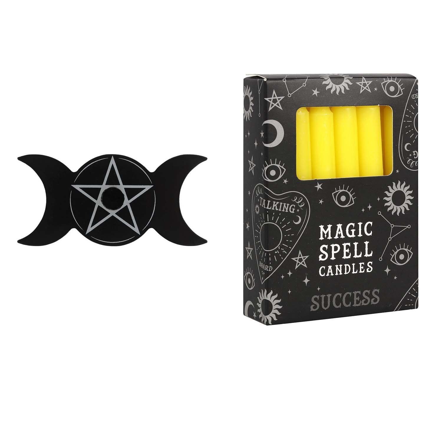 MystiCalls Kerzenhalter Spell Candle Halter Triple Moon - Wunschkerze, Black Magic, Witchcraft, Hexe… Sucess