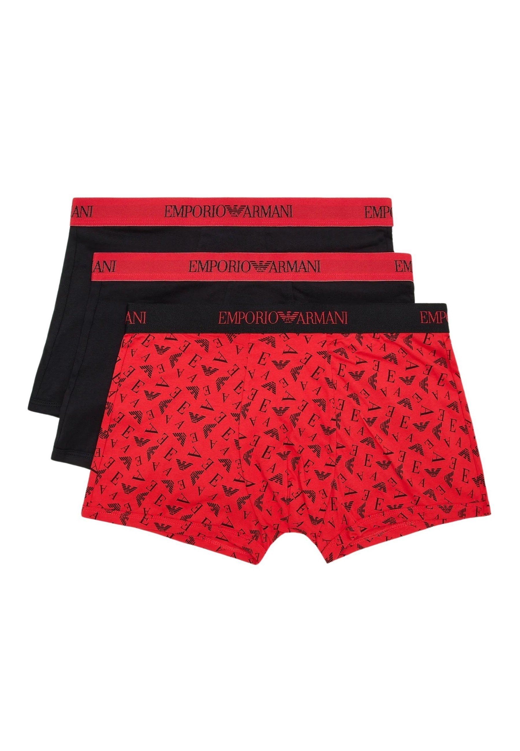 Emporio Armani 3 Shorts Schwarz/Rot (3-St) Boxershorts Knit Trunks Pack