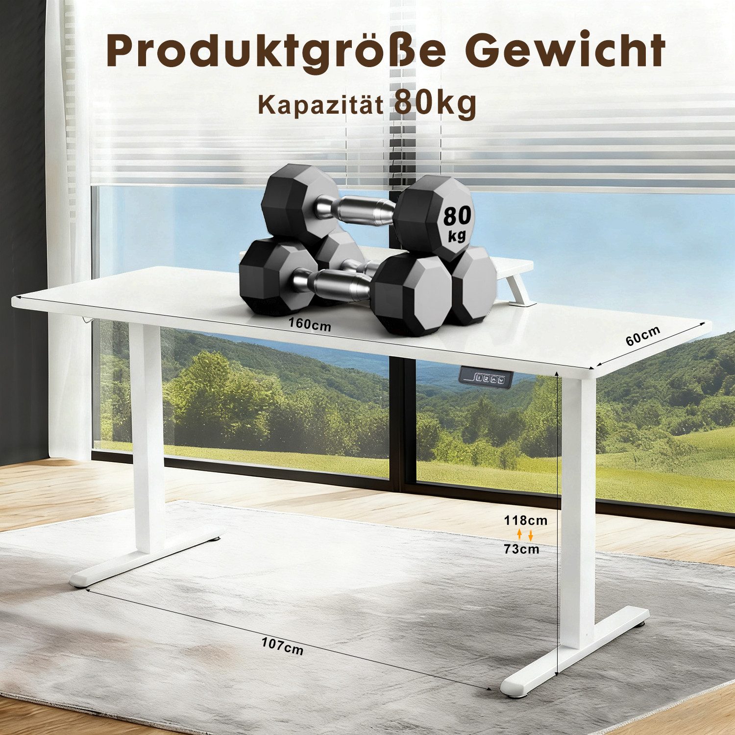 DUMOS Schreibtisch Elektrischer Höhenverstellbar Computertisch, Standing desk,Office Desk (ein Tisch), Breite 120 x 60 cm/140 x 60 cm/160 x 60 cm