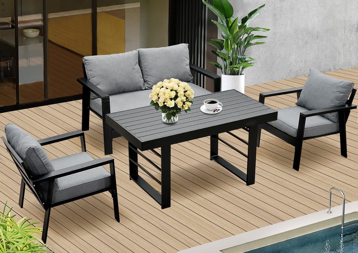 MeXo GartenloungeSet Gartenmöbel Set Aluminium Balkonmöbel Set Kleiner